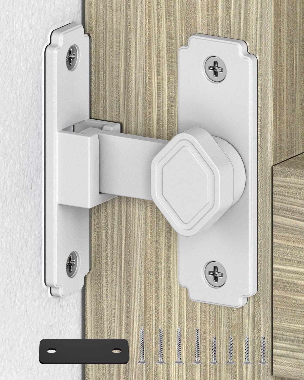 90 Degree Barn Door Lock, Small Right Angle Latches, Rust-Proof Sliding Door Latch Lock for Garden, Bathroom, Cabinet, Barn, Pet Cage, Window, Shed (White-1PC)