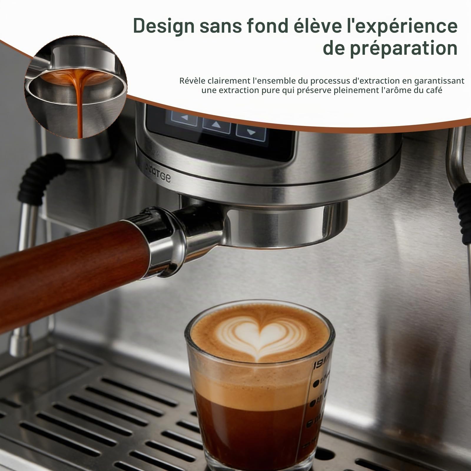 Porte-Filtre Sans Fond 51mm Compatible DeLonghi Dedica EC680/EC685/EC885, Poignée Espresso 3 Oreilles Acier Inoxydable avec Puck Screen & Entonnoir, Poignée Bois