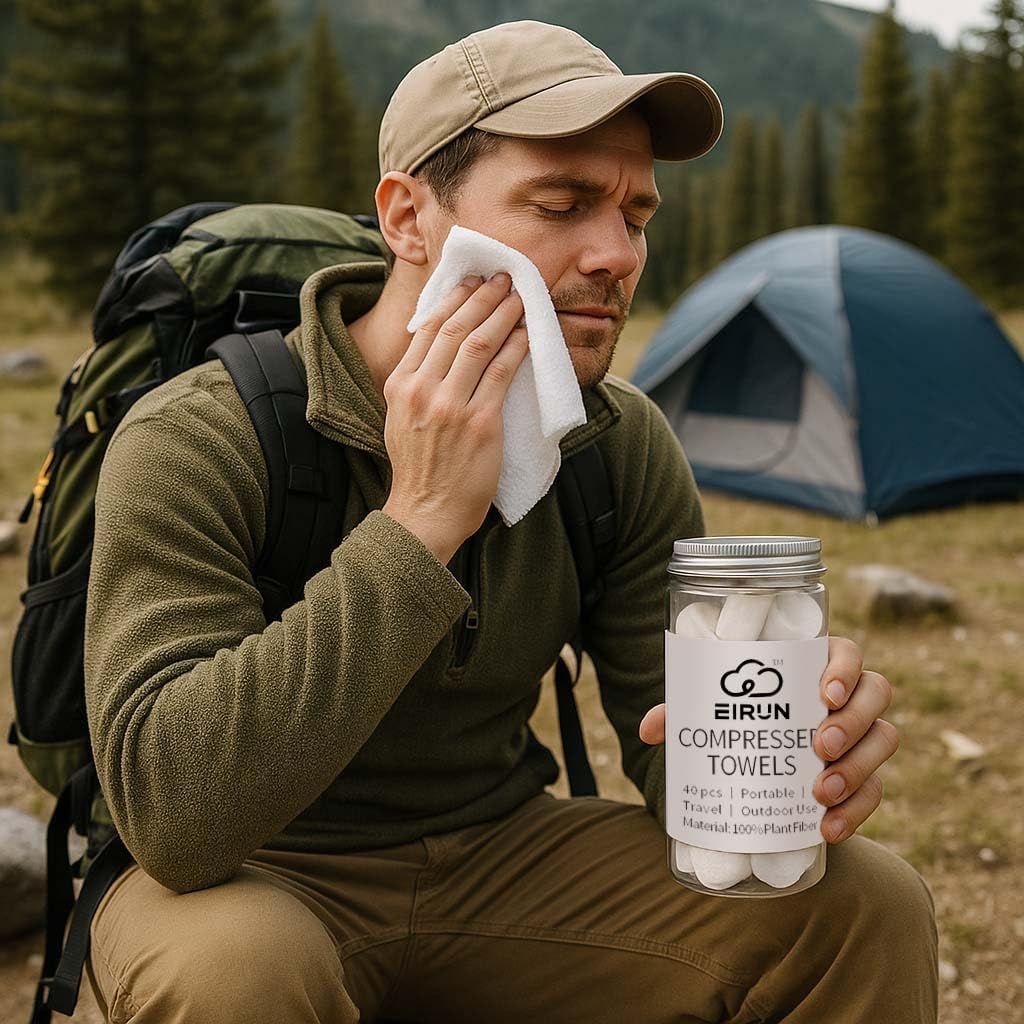 Thick Compressed Towels 100 Pack, Pearl Texture Cotton Towels Expand with Water, Heavy Duty Bulk Disposable Towels for Camping, Emergency, Family Use, Soft Face & Body Wipes