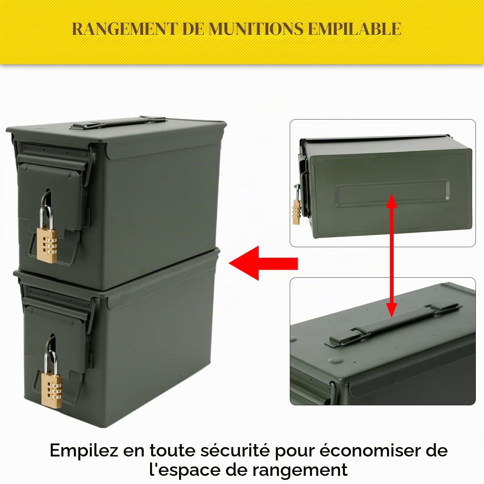 Boîte à Munitions Métallique US Army – Couvercle Verrouillé, état Impeccable