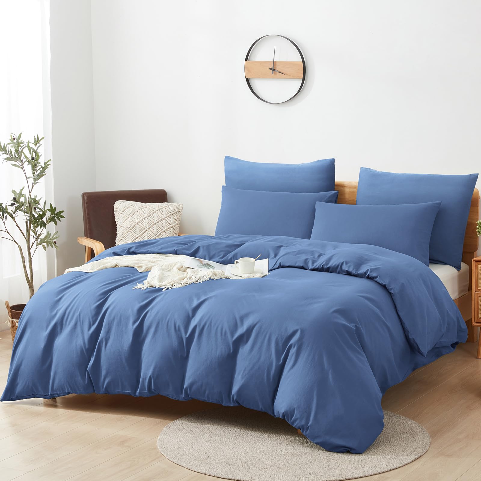 Sufdari pościel 200x220 bawełniana niebieska, 100% bawełna, poszewka na kołdrę z oddychającego materiału, komplet pościeli z 2 poszewkami na poduszki 80x80 cm + 1 poszewką na kołdrę z zamkiem