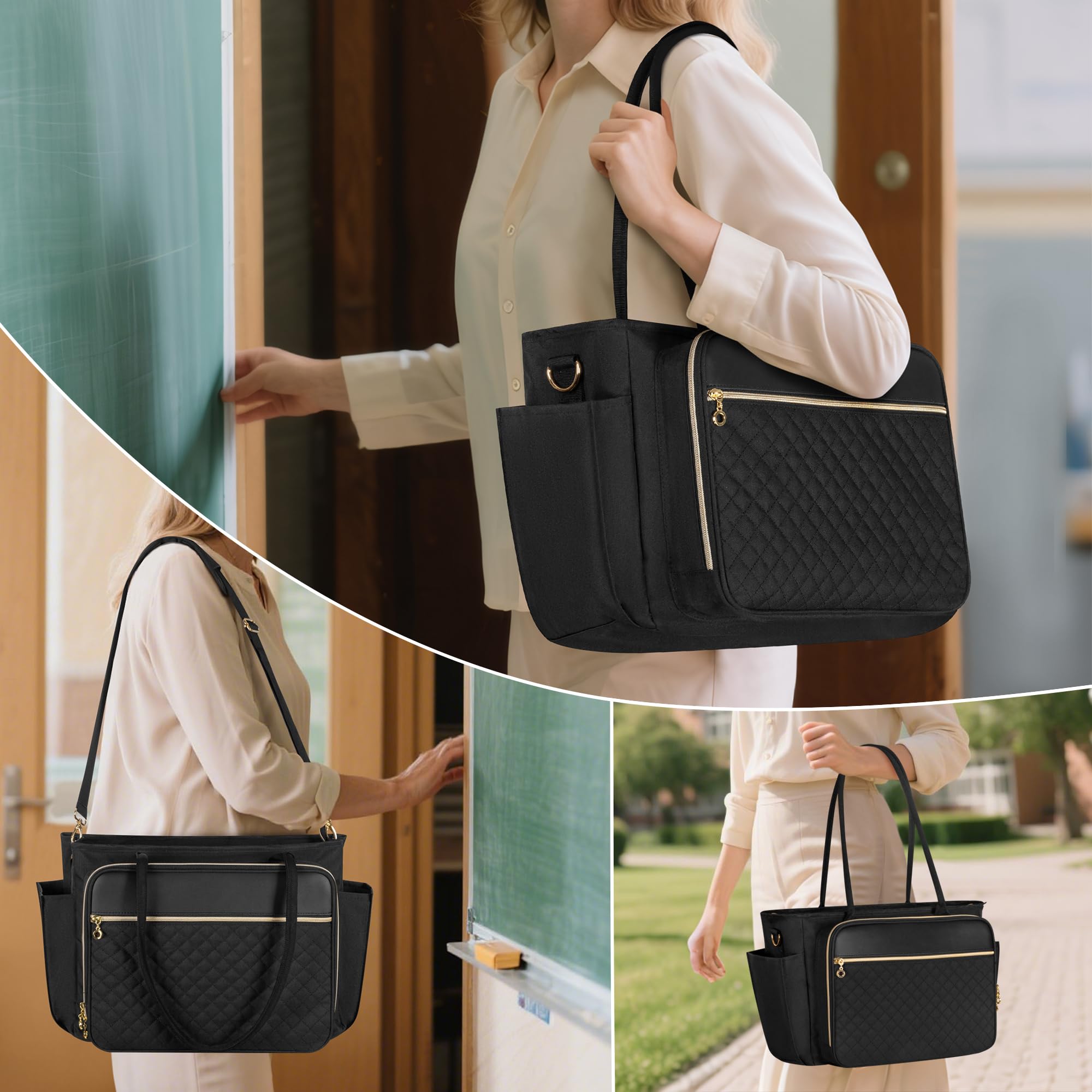 Luxja Borsa per Insegnante con Tasca Portadocumenti a Fisarmonica | Borsa Tote per Insegnante per Donne con Scomparto per Laptop da 15,6 Pollici