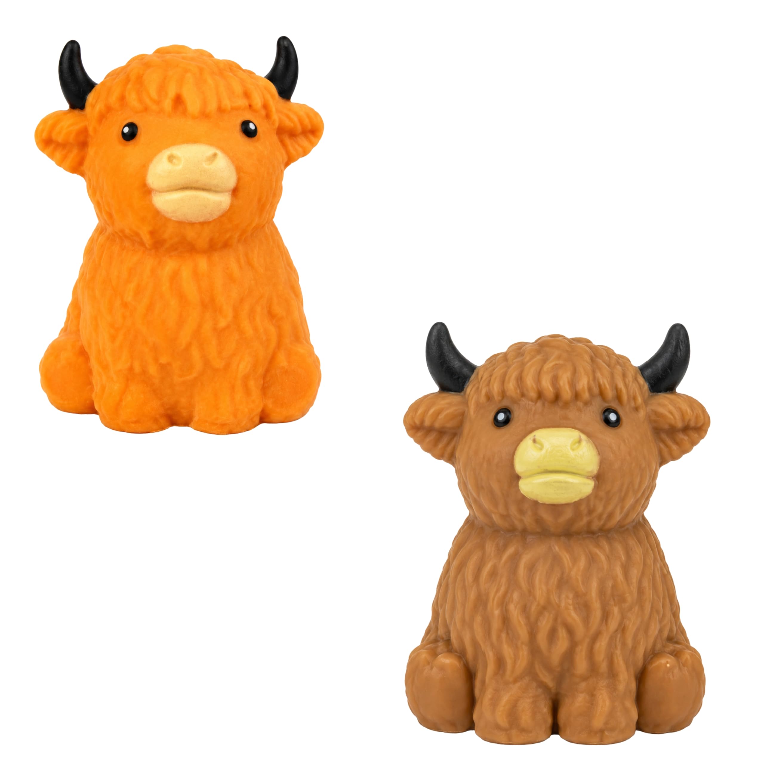 2x Random Squishy Highland Cow Toys – Irresistibly Soft & Quick Rising Squeeze, Cute Fidget Sensory Toy with Glossy Finish for Kids & Adults, Stress Relief Kawaii Countryside Animal Gift Set