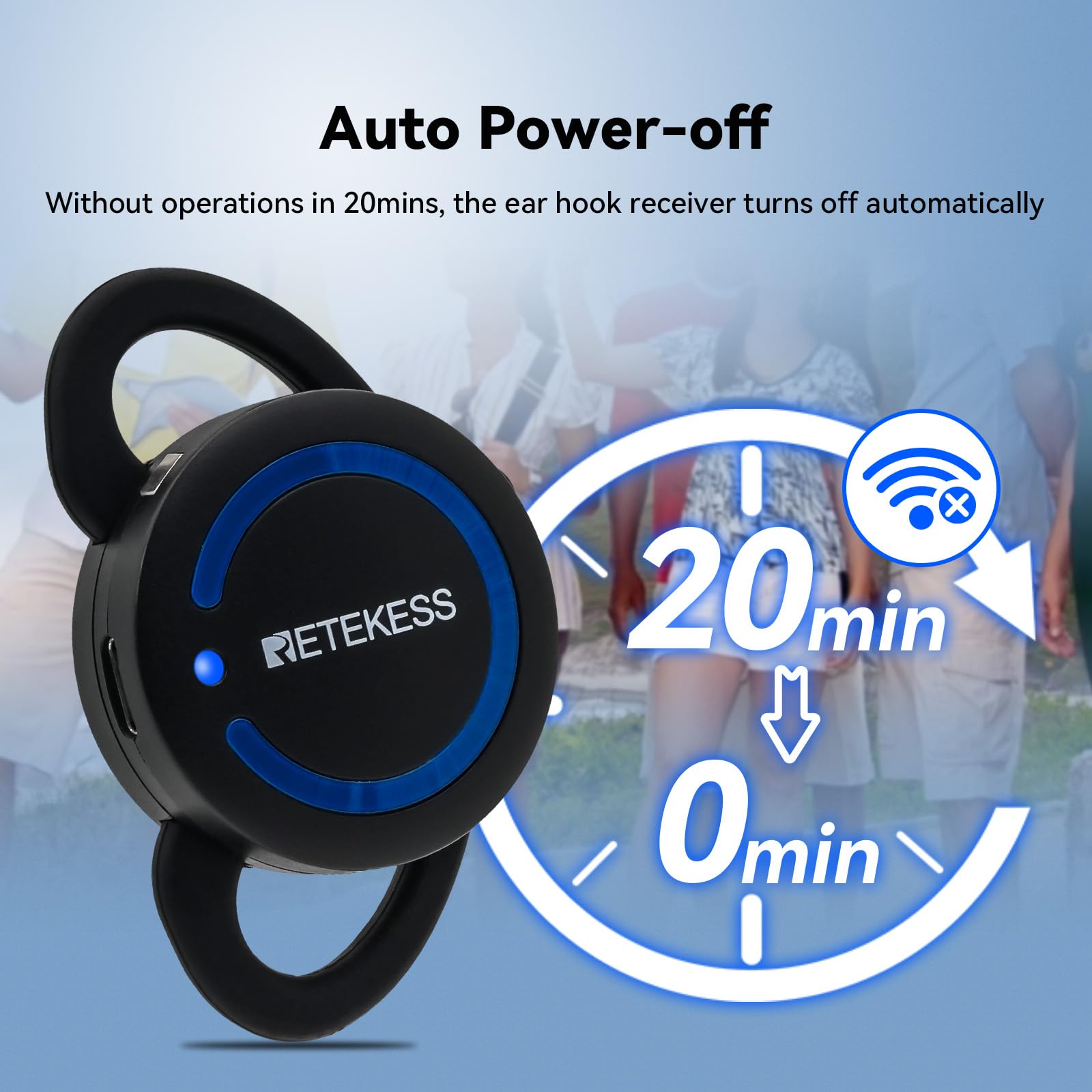 Retekess TT126R Tourguide-Headset-System, 280 m Zweiwege-Tourguide-System, Mini-Ohrbügelempfänger, für Werksführungen, Konferenzen (1 Empfänger)