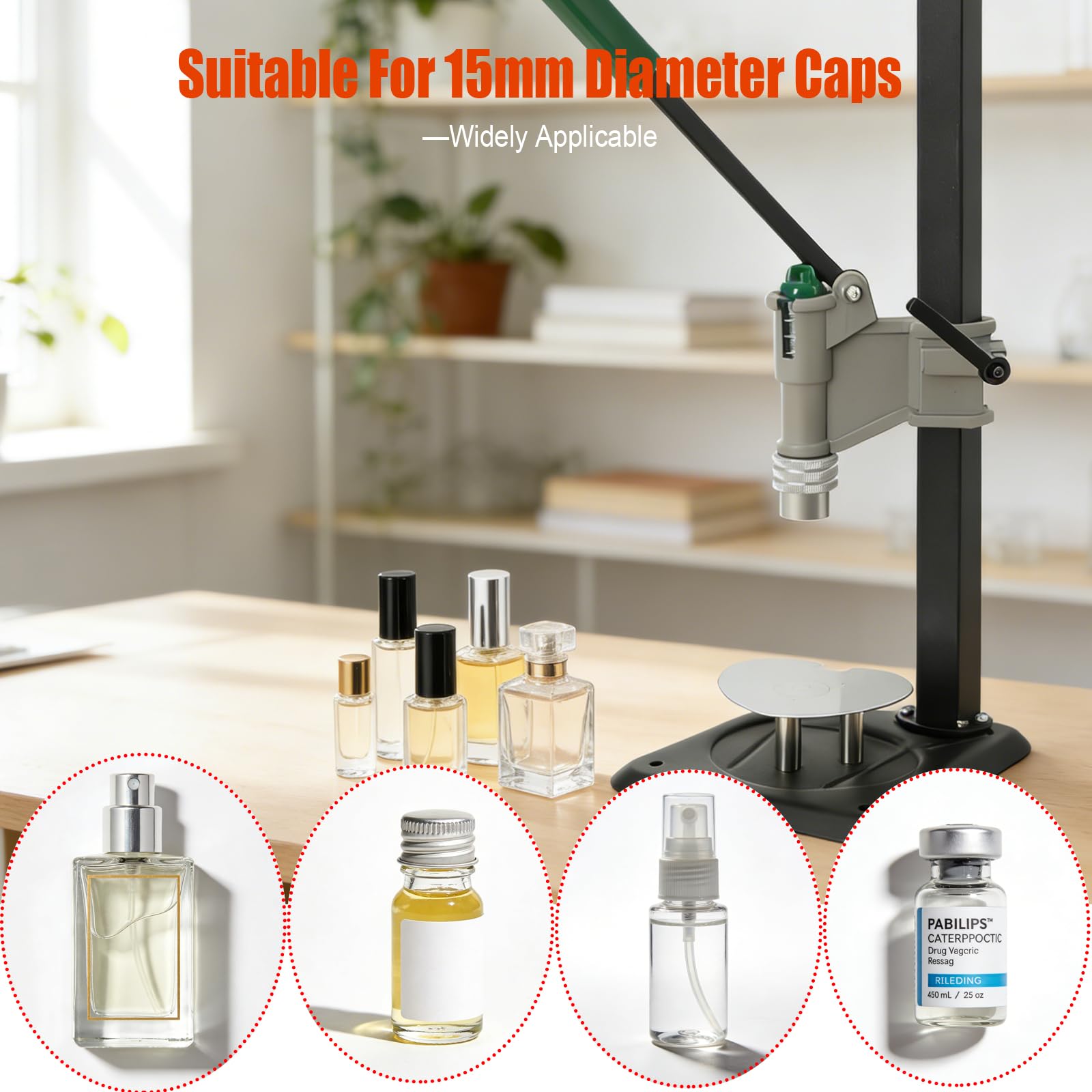Machine à Sertir Manuelle, Outil de scellage de Parfum, Machine à sertir Les Bouteilles de Bureau Portable à Action Facile Capsuleuse, Huiles Essentielles et Médicaments.