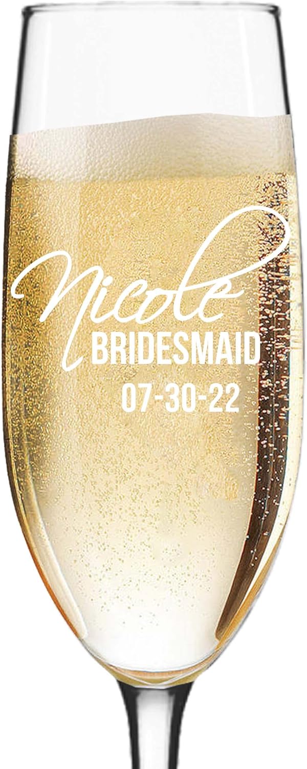 My Personal Memories, Personalized Champagne Flute Glass Bridesmaid Wedding