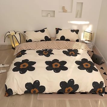 CLOTHKNOW Sunflower Quilts Queen Size Sets 3 Pieces Beige Black Quilt Bedding Sets Queen Floral Bedspread Coverlet for Bed, Couch, Blanket