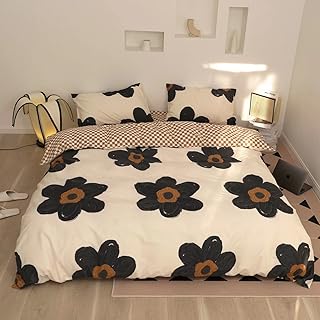Wellboo Floral Comforter Sets Queen Women Girls Black Sunflower Comforters Cotton White and Black Botanical Bedding Sets Black Floral Quilts Large Flower Plant Bedding Watercolor Flower Bohemian Bed