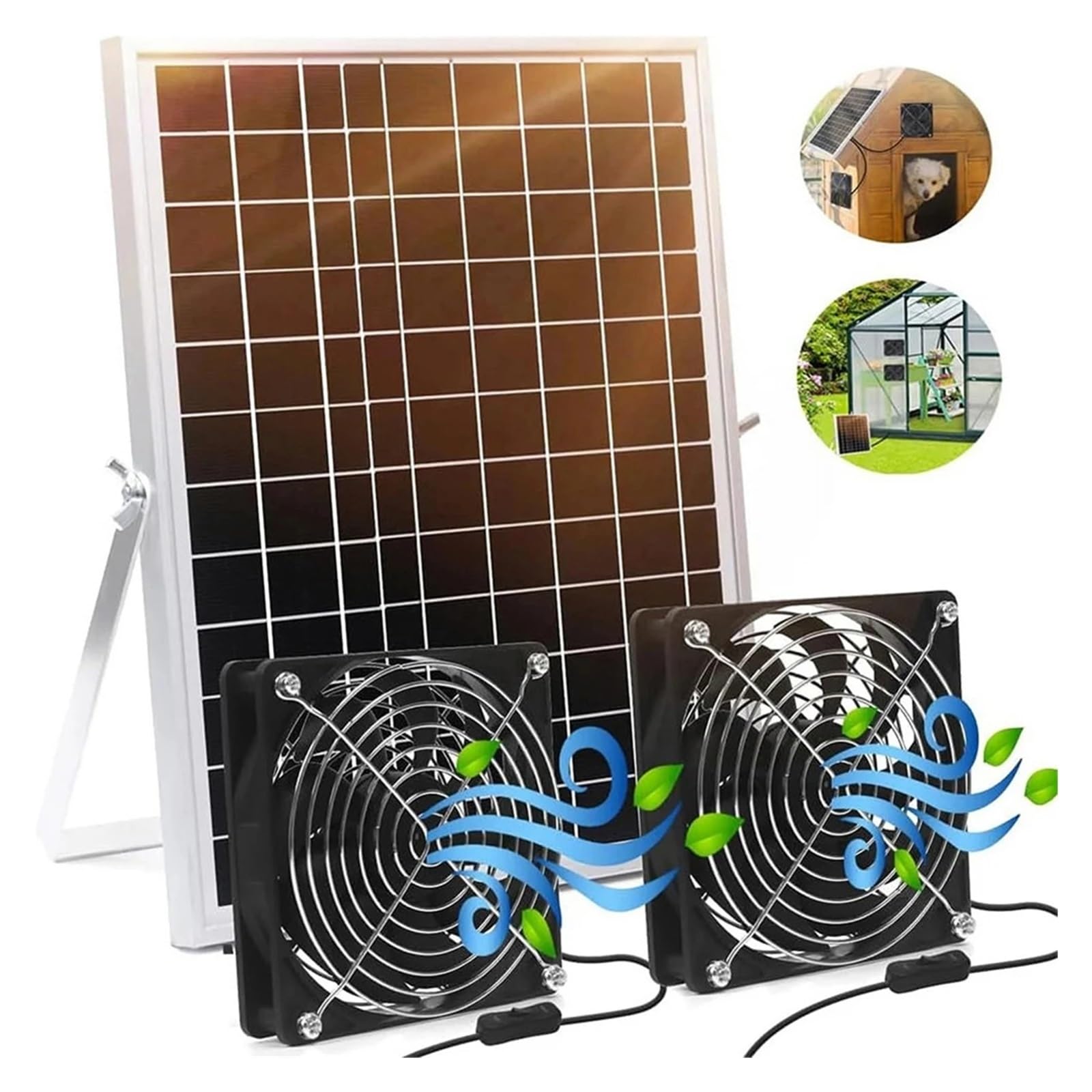 Zestaw Solarny Z Dwoma Wentylatorami, Wentylator Panelem Słonecznym 15 W, Elastyczna Instalacja, Bezbateryjna Żywica Epoksydowa, Stopień Wodoodporności IP65 Konwersja Silnego Wiatru