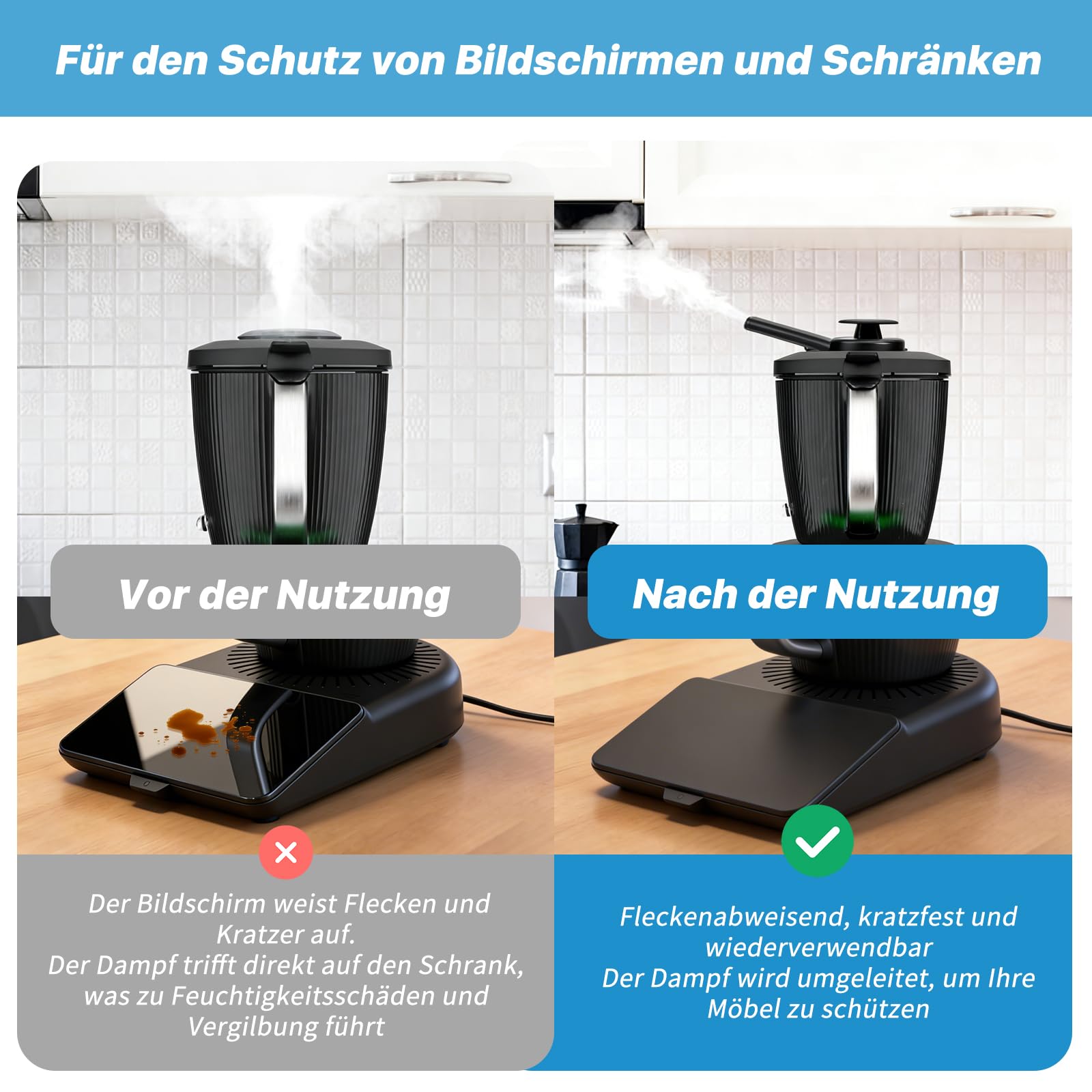 Set protezione schermo e deviatore vapore per Thermomix TM7 Bimby, copertura display in silicone contro graffi e urti, deviatore di vapore girevole per proteggere mobili e pareti, accessori resistenti