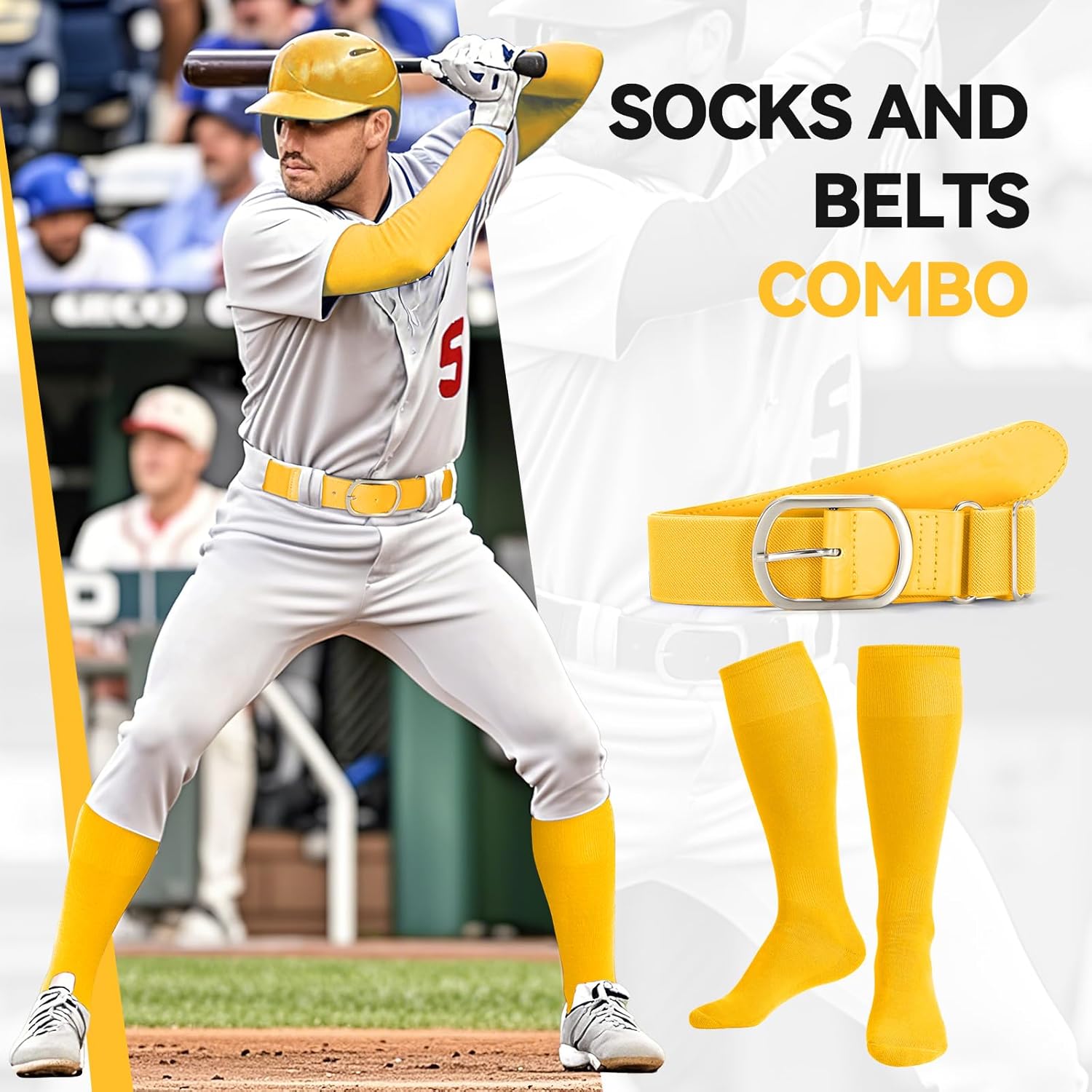 SUOSDEY Baseball Belt and Socks Combo Adjustable Elastic Softball Socks and Waist Belt for Youth Adult - Image 2