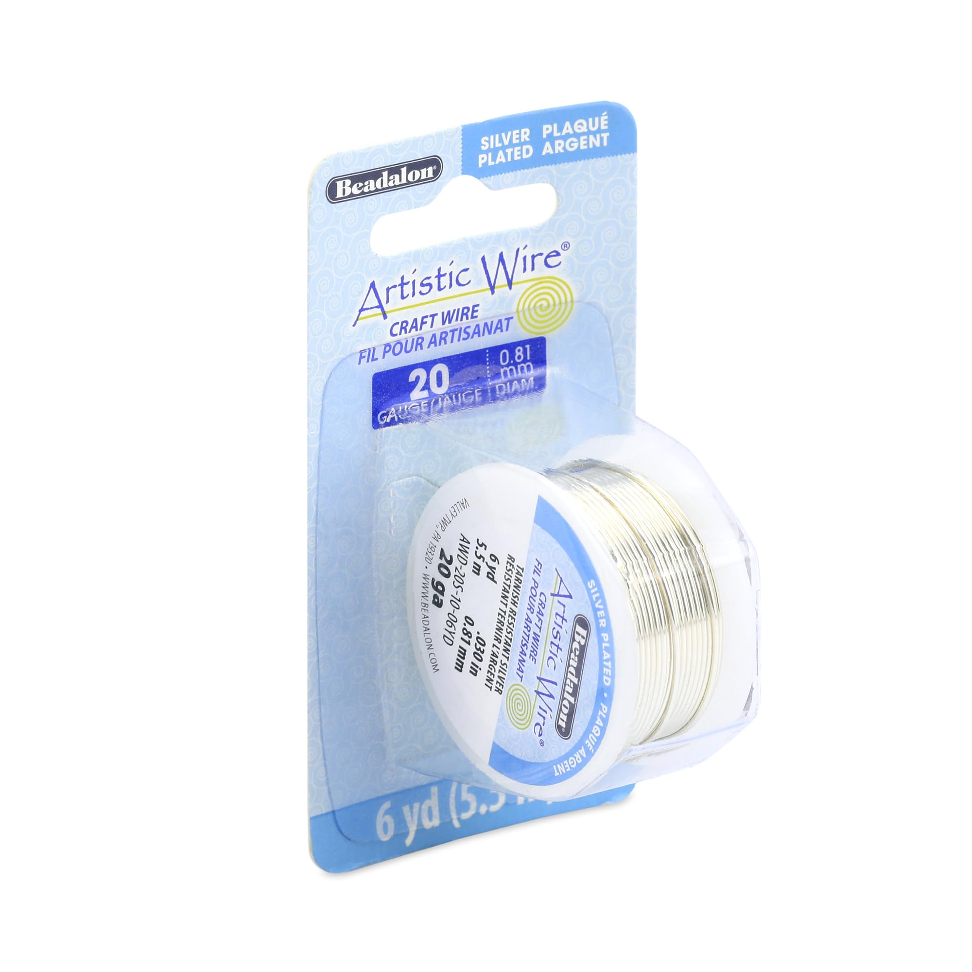 Artistic Wire, 20 Gauge Silver Plated Tarnish Resistant Colored Copper Craft Jewelry Wrapping Wire, Tarnish Resistant Silver, 6 yd