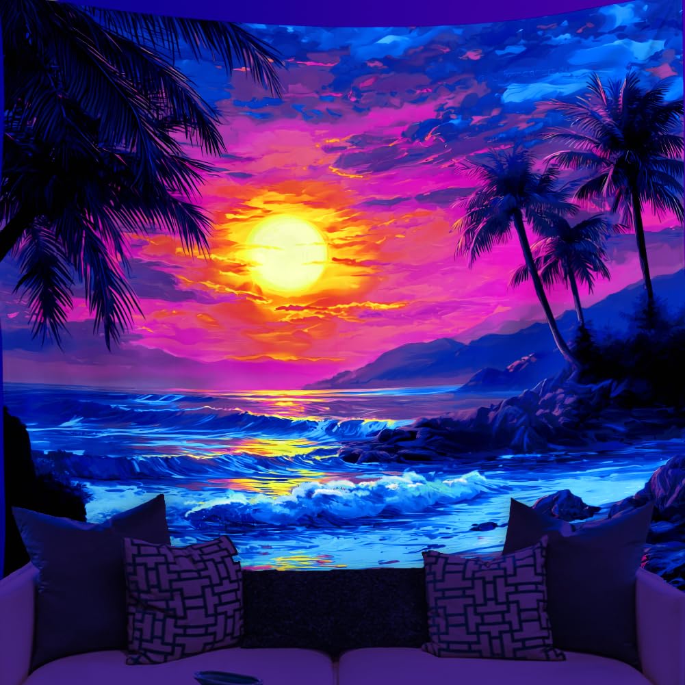 Tenture Réactive UV 150x130cm WEBEEDY Tapisserie D'Anime Fille Cool à La Lumière Noire Pour Décoration Murale Réactive Aux UV