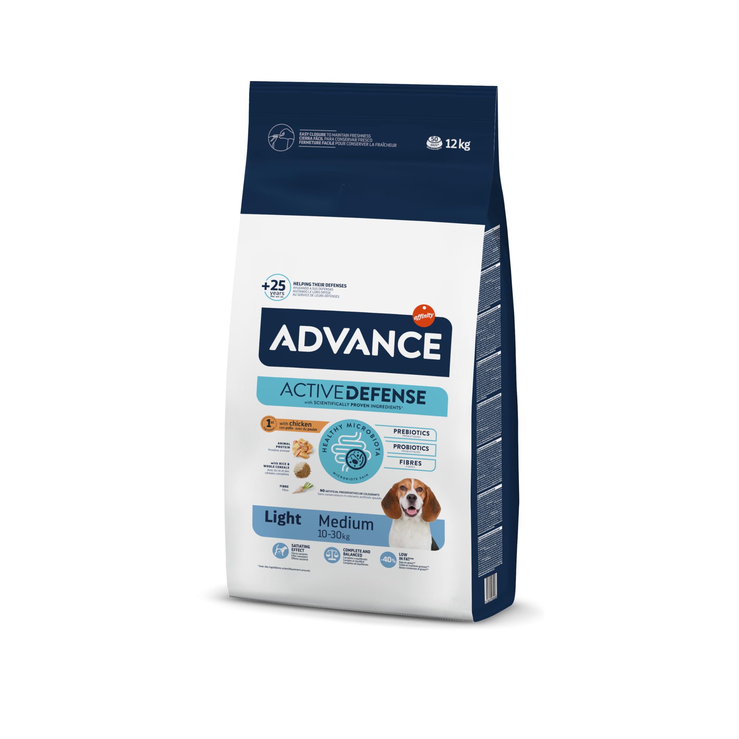 Advance Medium Adult Light, Pienso para Perros Adultos de Razas Medianas Bajo en Grasa con Pollo, 12kg
