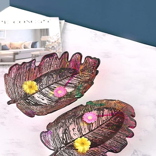 Miniatura 6 de Voyyphixa - Bandeja de resina para moldes de silicona con forma de hoja y resina de resina epoxi, moldes de fundición para placa de fruta de resina