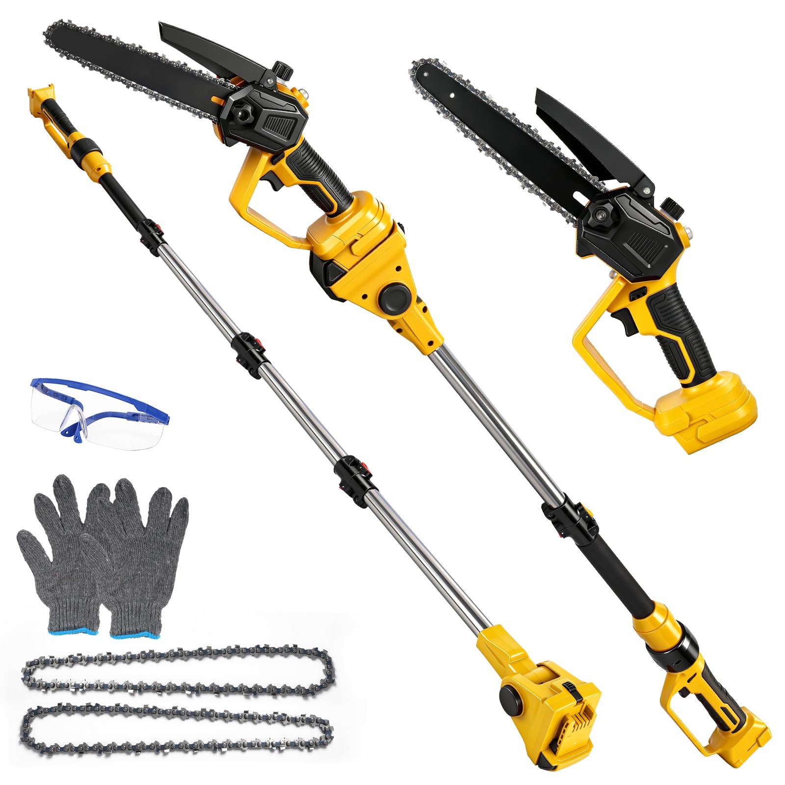 2 in 1 Cordless 8 inch Pole Saw & Mini Chainsaw Compatible with Dewalt 18V 20V (No Battery), Brushless Motor with 6.5Ft Extension Pole, Handheld Chain Saw for High & Low Tree Branch Cutting Trimming