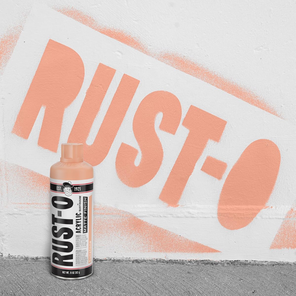 Rust-Oleum Rust-O Acrylic Spray Paint | Street Artist Spray Paint for Murals | Weather Resistant for Concrete, Wood, Brick and Other Surfaces | 11 Ounce | Matte Sunstone | 6 Pack