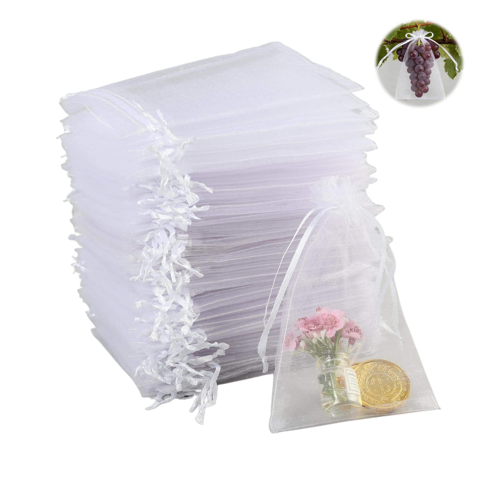leruiyezs 100 Pcs Bolsas Organza,10x15 cm,Con Cordón,Blancas,para Regalos,Joyas,Dulces Lavanda,para Bodas,Cumpleaños,Navidad,Eventos,Recuerdos,Fiesta,Uso Decorativo,Bolsas Transparentes Para Regalos