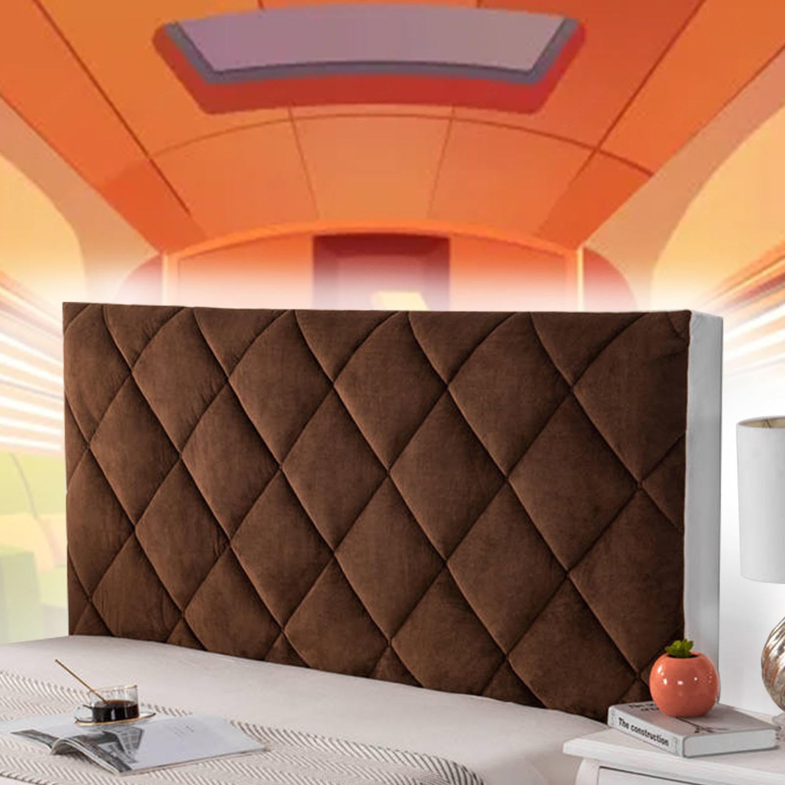 Mlhk Brown Headboard Slipcover Double Padded Headboard Cover King Headboard All-Inclusive Bed Headboard Cover Slipcover For Bed Headboard Dustproof Solid Color Quilted,-120Cm