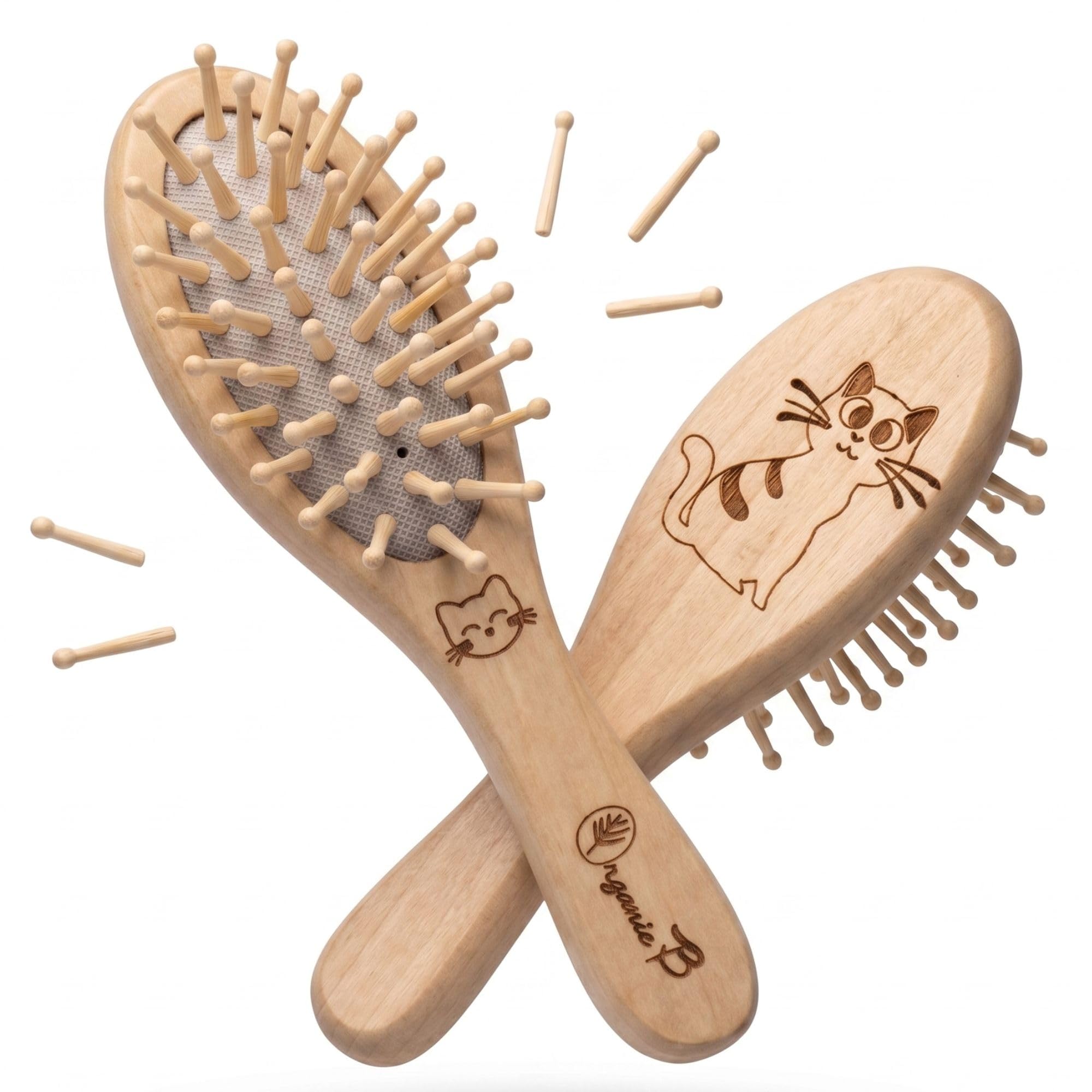 Organic B Cute Mini Wooden Hair Brush for Girls, Teens & Women, Compact Travel Hair Brush with Wooden Massage Pins, Detangling Paddle Hairbrush for Thick, Curly, Straight & Long Hair, Purse & Backpack Friendly