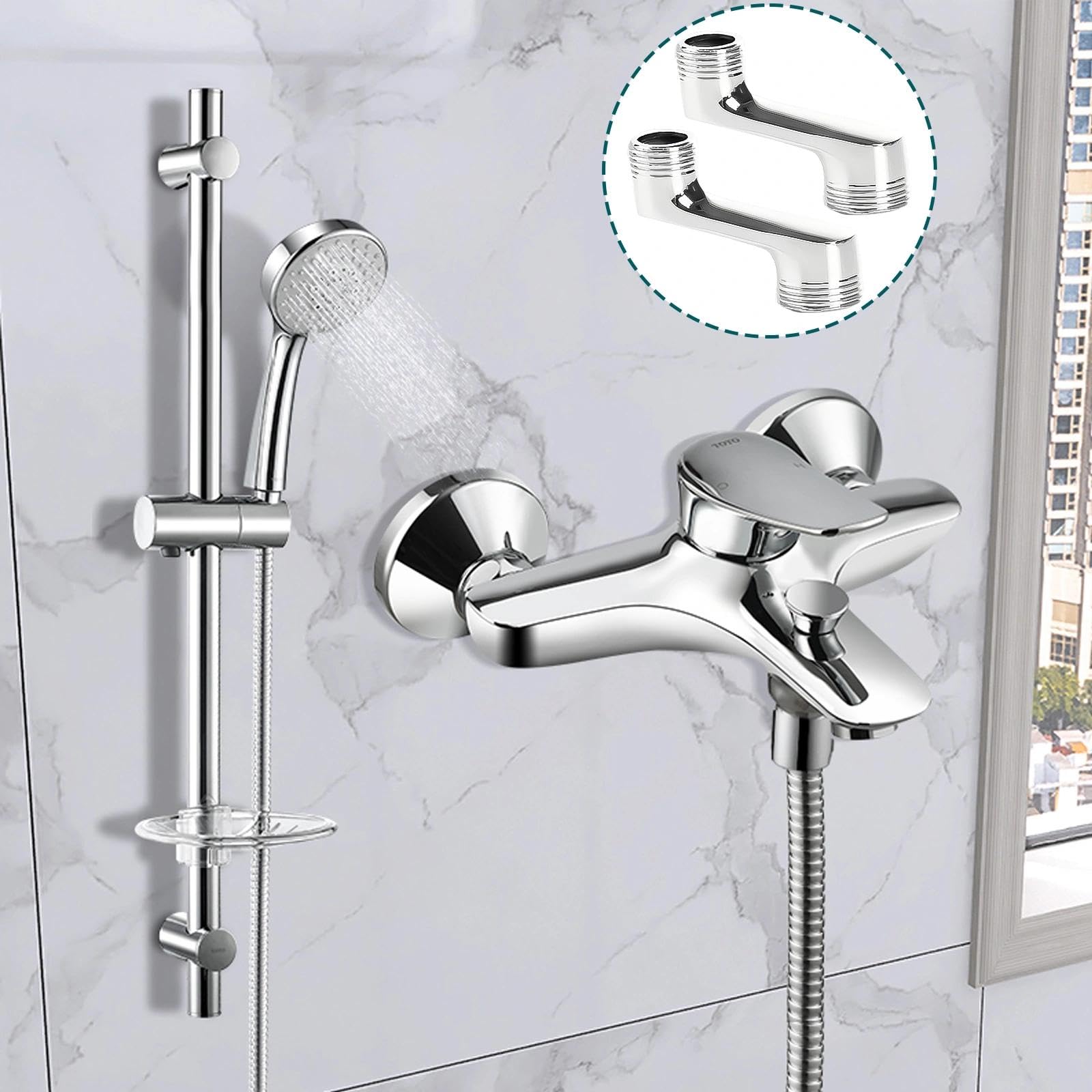 2 Piezas Excentricas Grifo, Latón G1/2 a G3/4 Conexión de Grifo en S, 42 mm de Desplazamiento, Plateado Adaptador para Ducha Ajustable, para Instalación y Ajuste de Grifos de Ducha