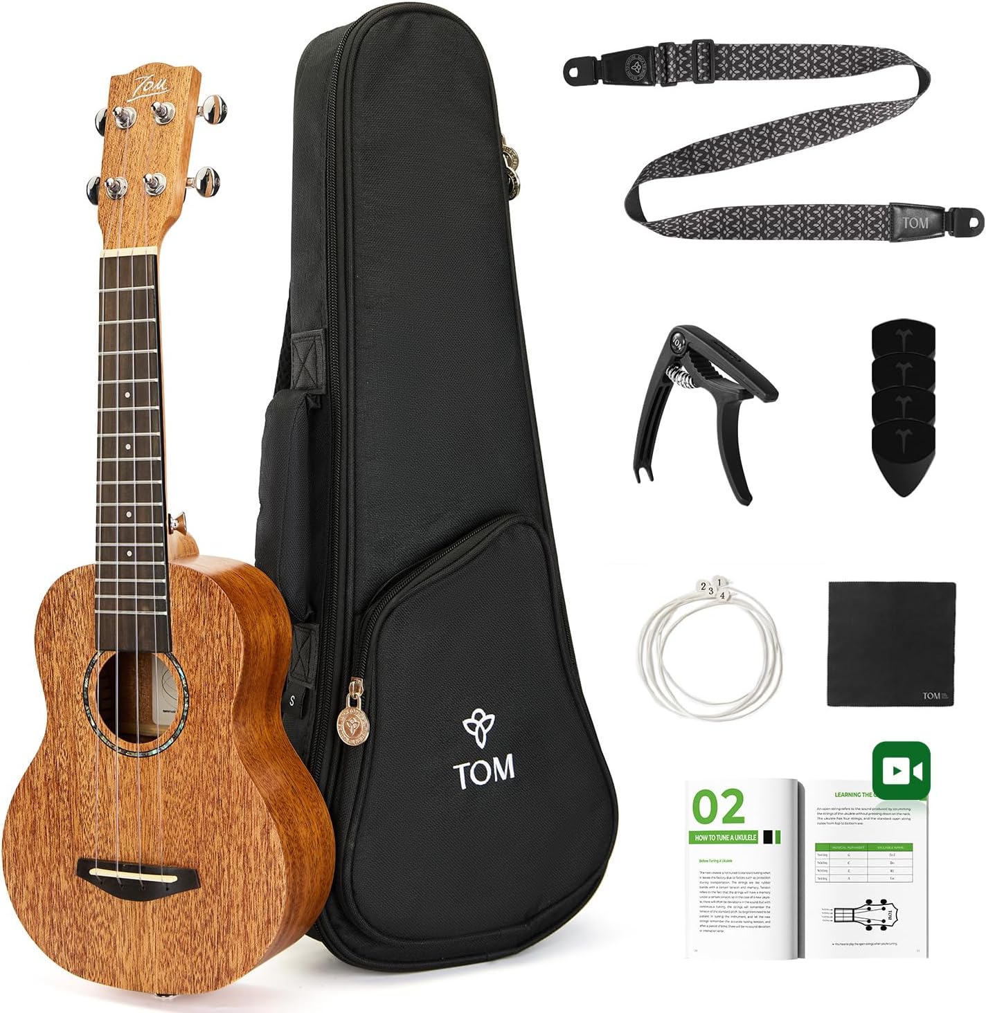 21" Soprano Ukulele for Kids, Beginners & Professional - Solid Mahogany Top with Low Action for Easy Play, Includes Full Kit (Gig Bag, Strap, Capo, Tutorial) & D’Addario Strings (AM5-S)