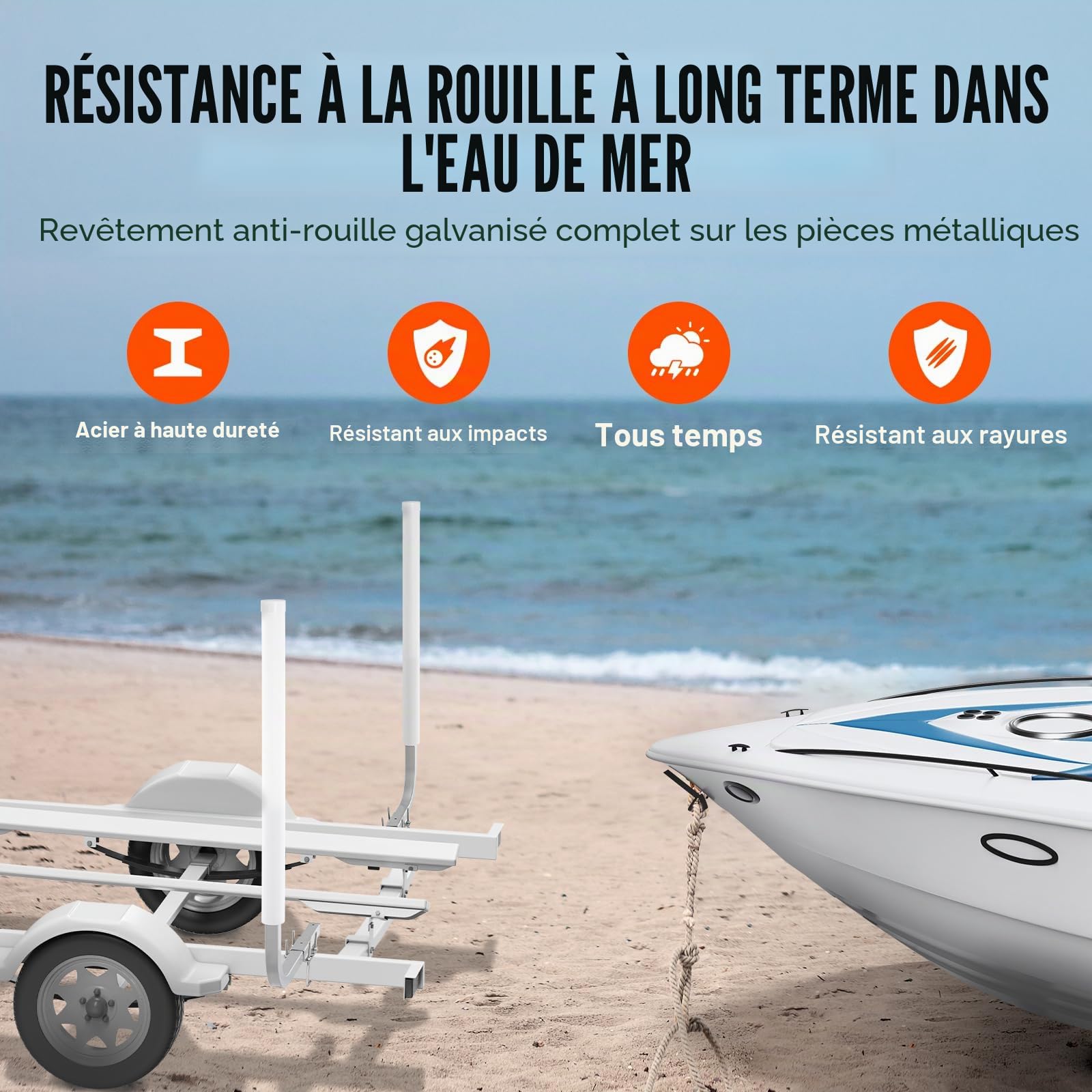 VEVOR Guide de remorque de Bateau, bâtons de Guidage réglables de 52,1 cm, 2 Guides de remorque en Acier galvanisé antirouille pour Bateau de Ski, Bateau de pêche ou remorque à Voile 2024