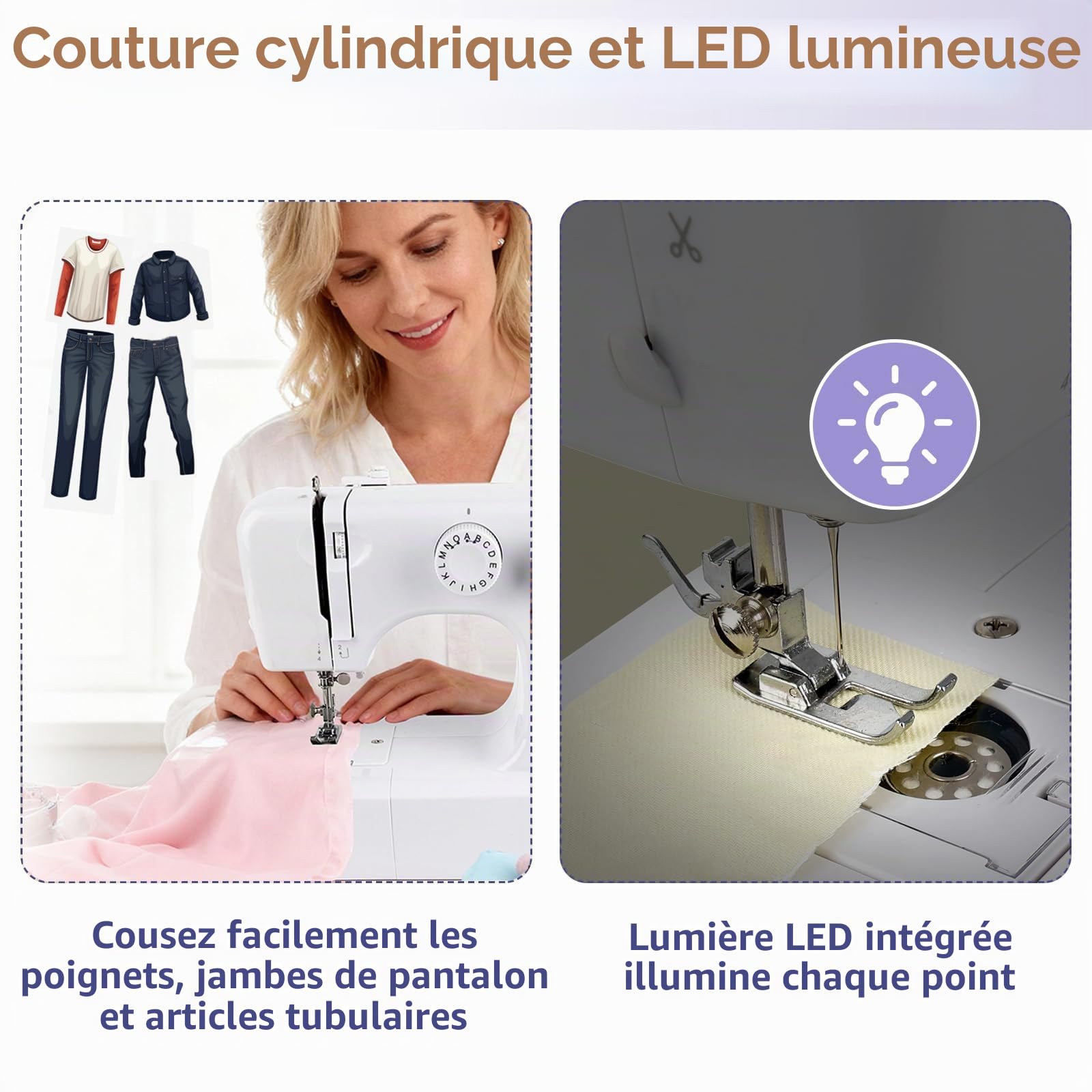 Mini Machine à Coudre Portable pour Débutants avec 45 Points, Kit Couture | Machine à Coudre Maison Avec LED, Double Aiguille, Double Vitesse, Kit Couture Complet pour Denim, Sheer, Tissus Du Quotidien