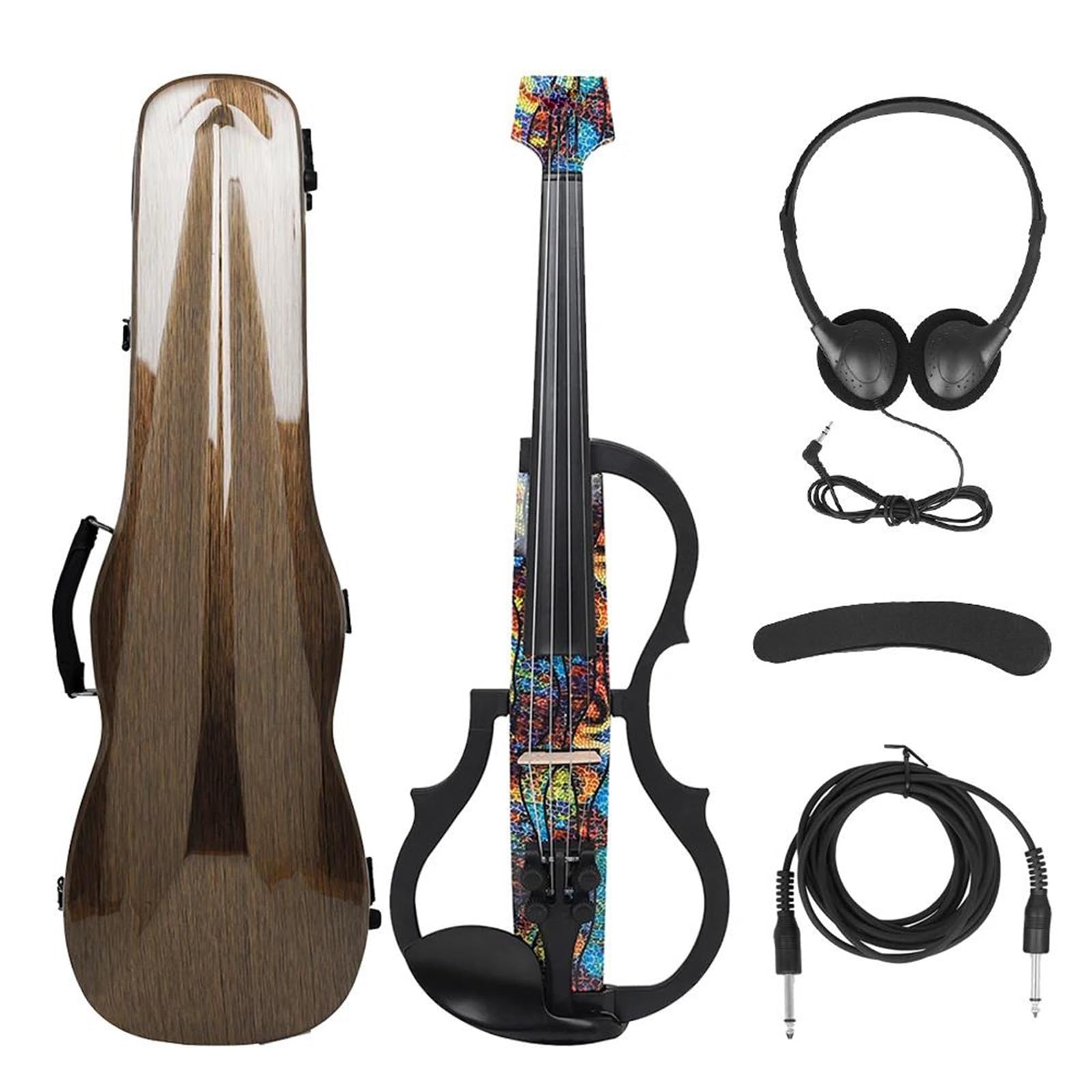 Skrzypce Instrumenty Muzyczne Skrzypce Elektryczne Bezgłowe 4/4 Z Smyczkiem Futerałem Podpórką Na Ramię Kablem Słuchawkowym I Akcesoriami
