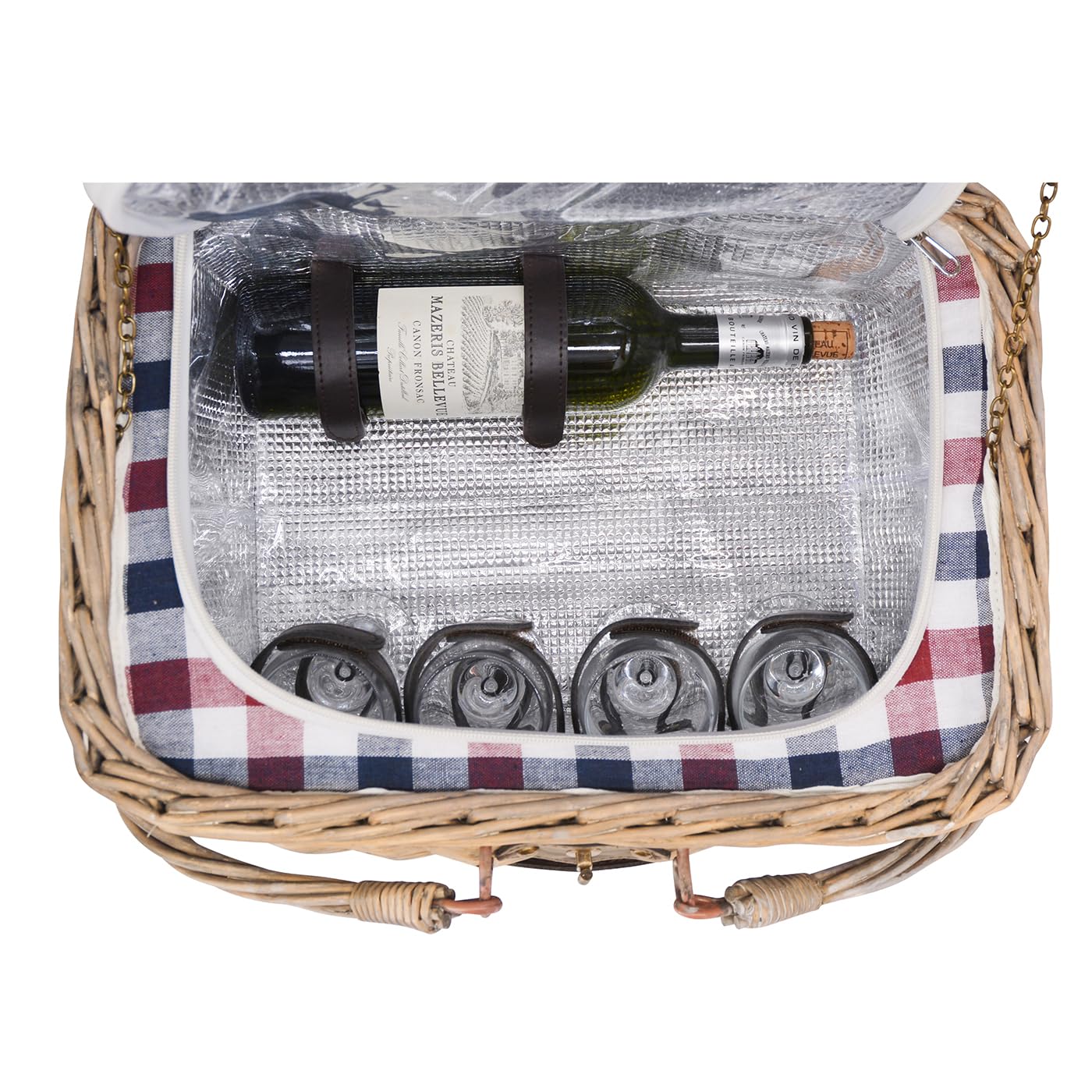 Les Jardins de la Comtesse Cesto da picnic Sarlat, Vimini, blu e vinaccia, 4000 g, 45 x 37 x 25 cm, stile campagna, scomparto isotermico, 17,5 l