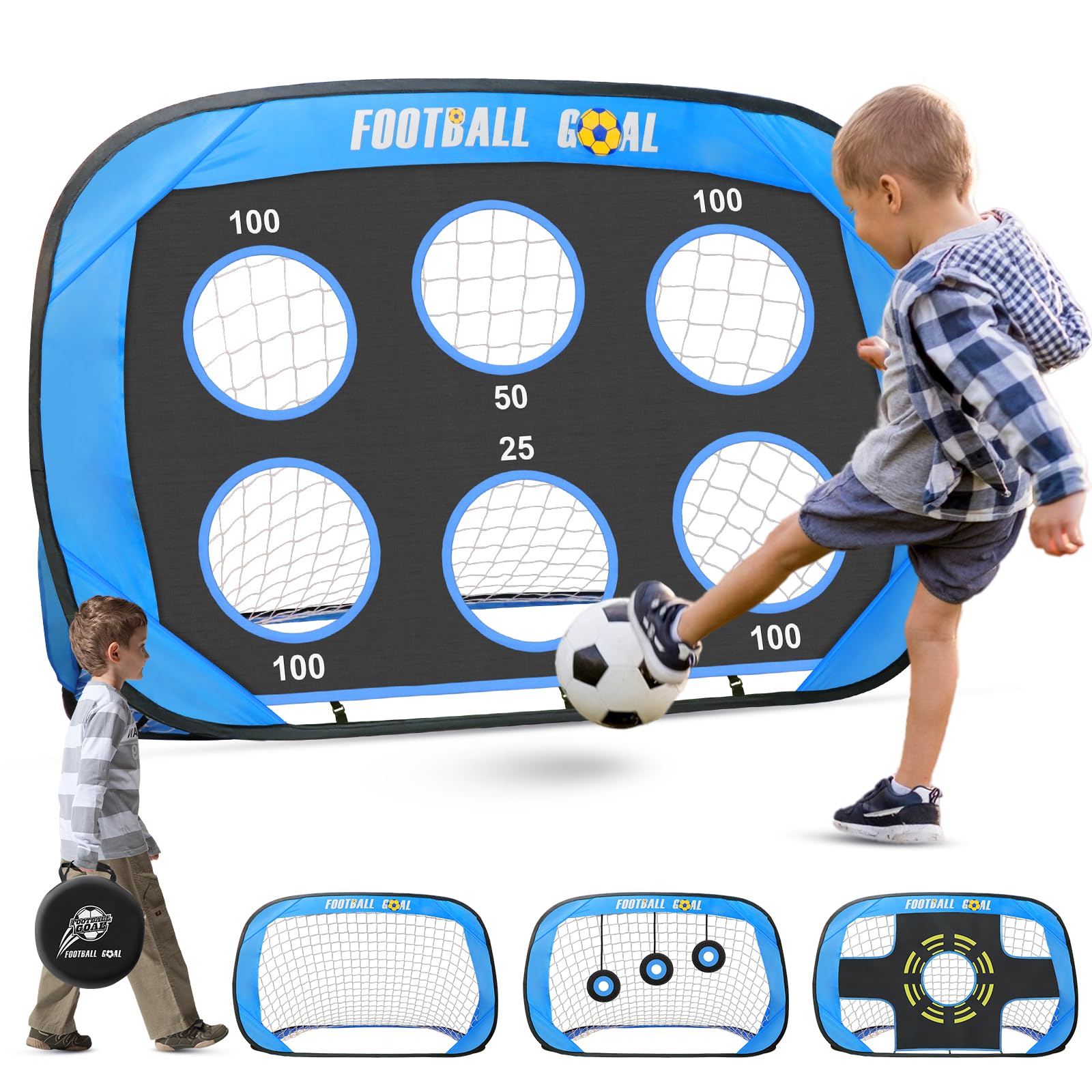 Bnlei Porteria Futbol Niños Plegable, Porterias de Futbol para Niños, Portería de Futbol para Jardin, 4 Modos Entrenamiento Futbol Niños 120x 90 x 90 cm