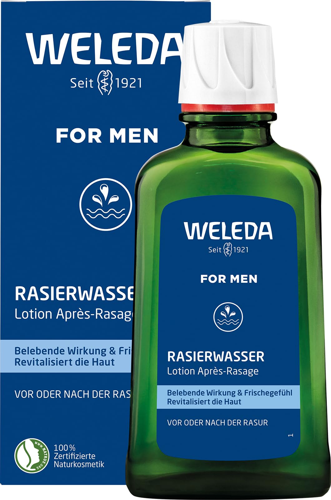 WELEDA Bio FOR MEN Rasierwasser - Naturkosmetik Pre Shave & After Shave erfrischt und belebt die Haut vor und nach der Trocken- und Nass-Rasur, pflegt & desinfiziert kleine Schnittwunden (1 x 100 ml)