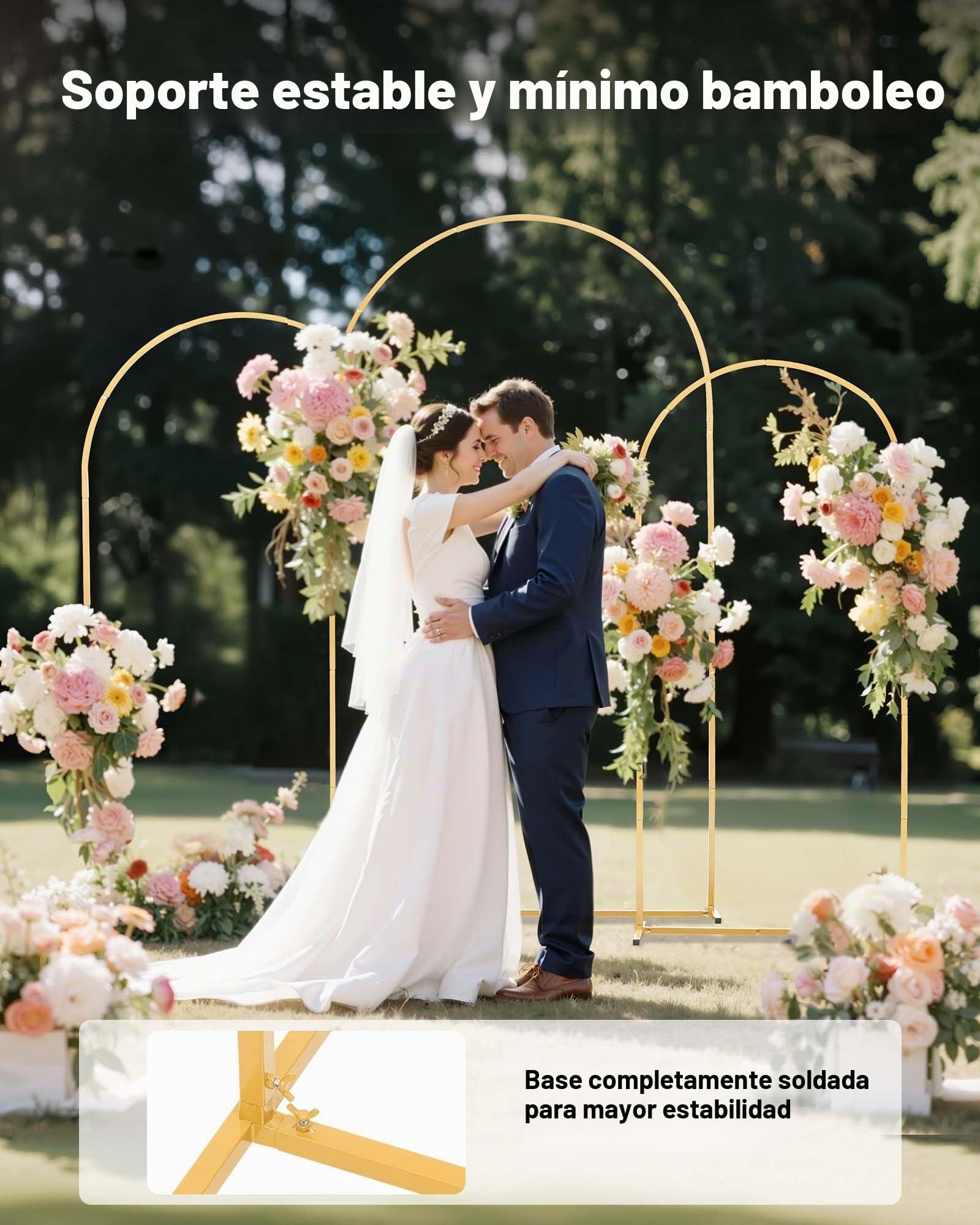 VEVOR Soporte de Arco Dorado, Juego de 3 uds de 2,2 x 1,2 m/2 x 1 m/1,8 x 0,8 m, Estructura Estable, para Fondo de Bodas, Cumpleaños, Graduaciones, Fiestas y Decoración de Ceremonias, Semicircular