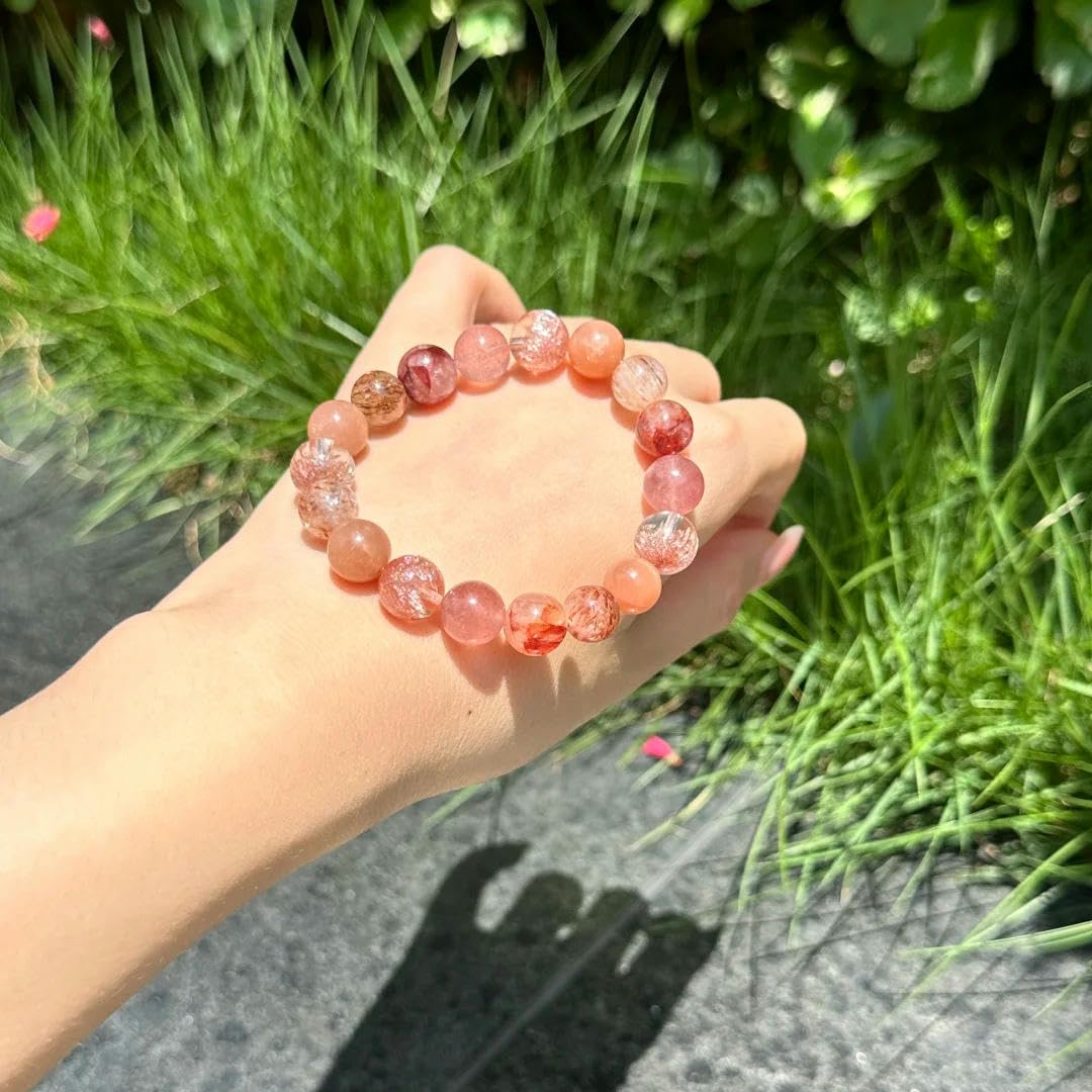 Pulsera Elástica Cristal Pulsera De Cristal Natural De 10mm Con Múltiples Piedras Preciosas Flor De Eucalipto Rojo Piedra Solar Negra Y Dorada 18 Piezas