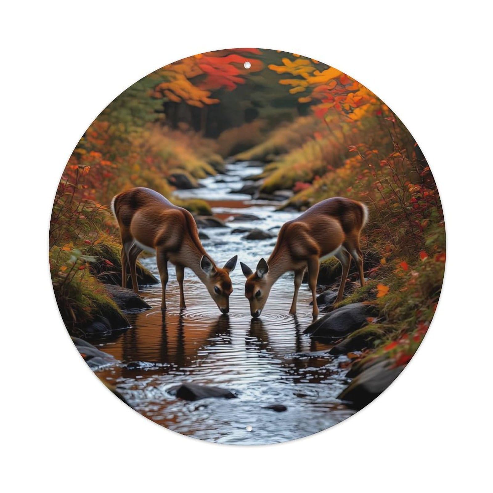 Wildlife Nature Red Maple Trees White-tailed Deer Scene Vintage Metal Tin Sign Plaque Wall Decor for Cafe, Club Bar, Office, Garden Metal Poster 8x8Inch