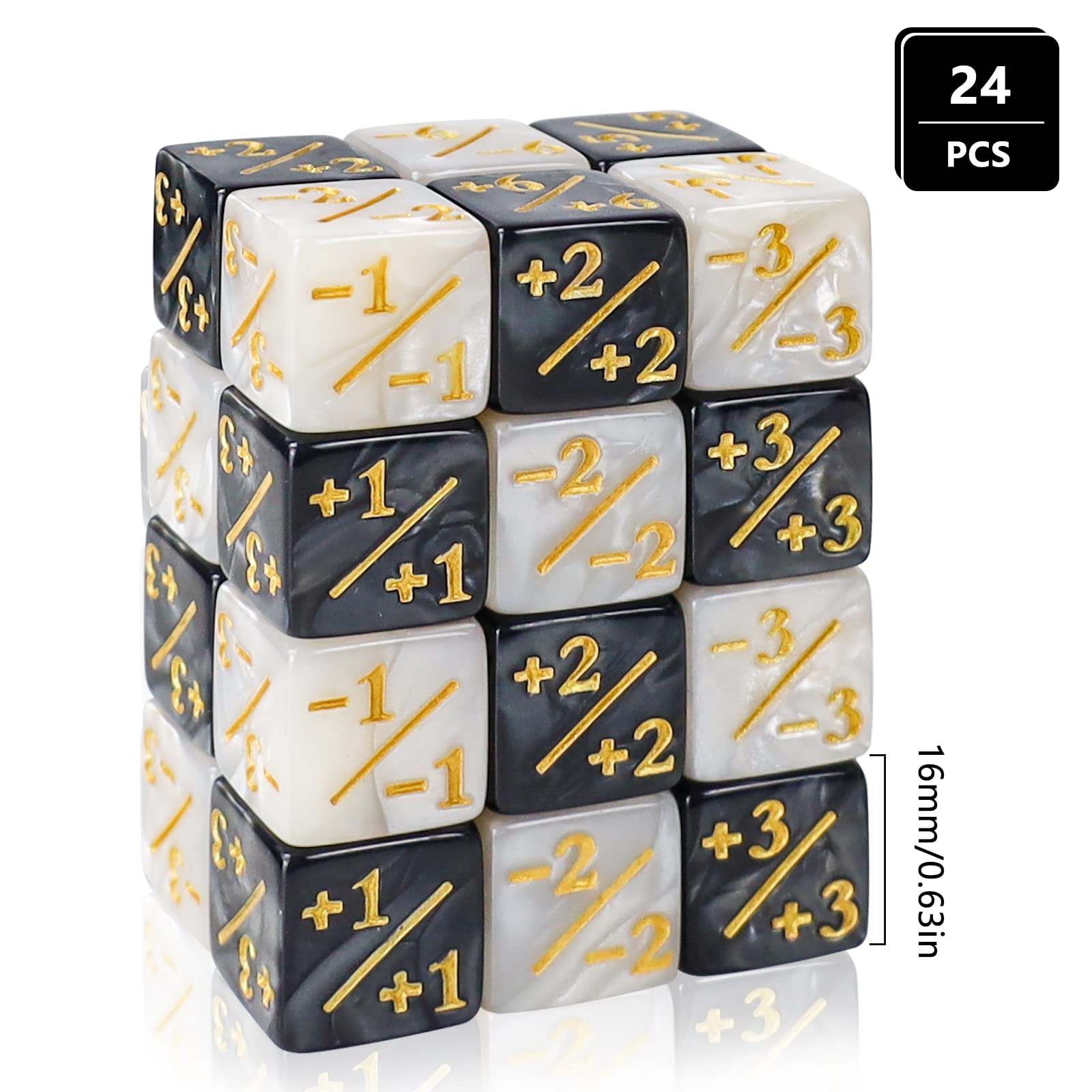 24 Pieces MTG Dice Counters Token Dice, Magic The Gathering Glitter Sparkle Dice, Loyalty Dice Starry Marble D6 Dice Cube Compatible with MTG, CCG, Card Gaming Accessory (Black and White) 1