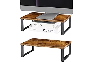 Dual Monitor Stand Riser 2 Pack | Vintage Tabletop Storage Organizer Wood...