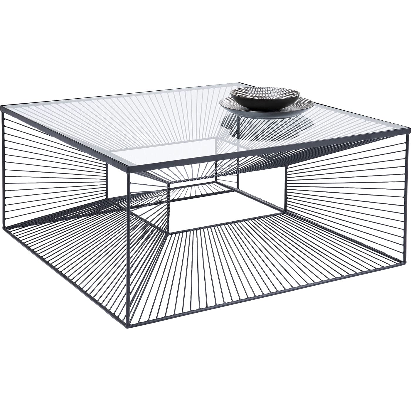 Kare Design Couchtisch Dimension, Schwarz, Beistelltisch, Wohnzimmertisch Stahlgestell, ESG-Glas Tischplatte, handgearbeitet, quadratisch, 38x81x81 cm (H/B/T)