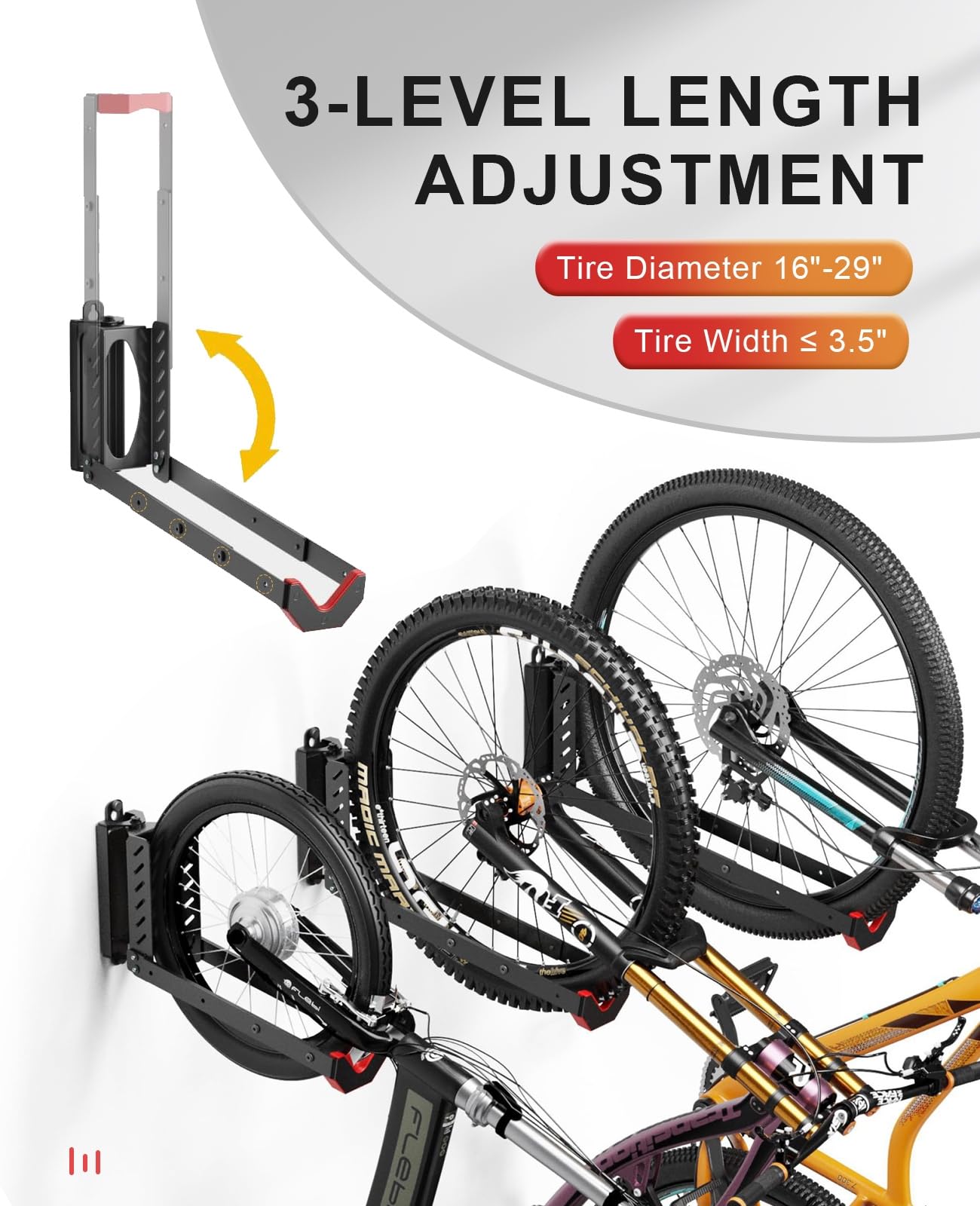 MonTEK Draaibare Fietswandhouder Met Spatbord, Verticale Fietsstandaard Voor De Garage Fietshouder Muur Fietsophanging Wandhouder Fiets Zwart 1941266100