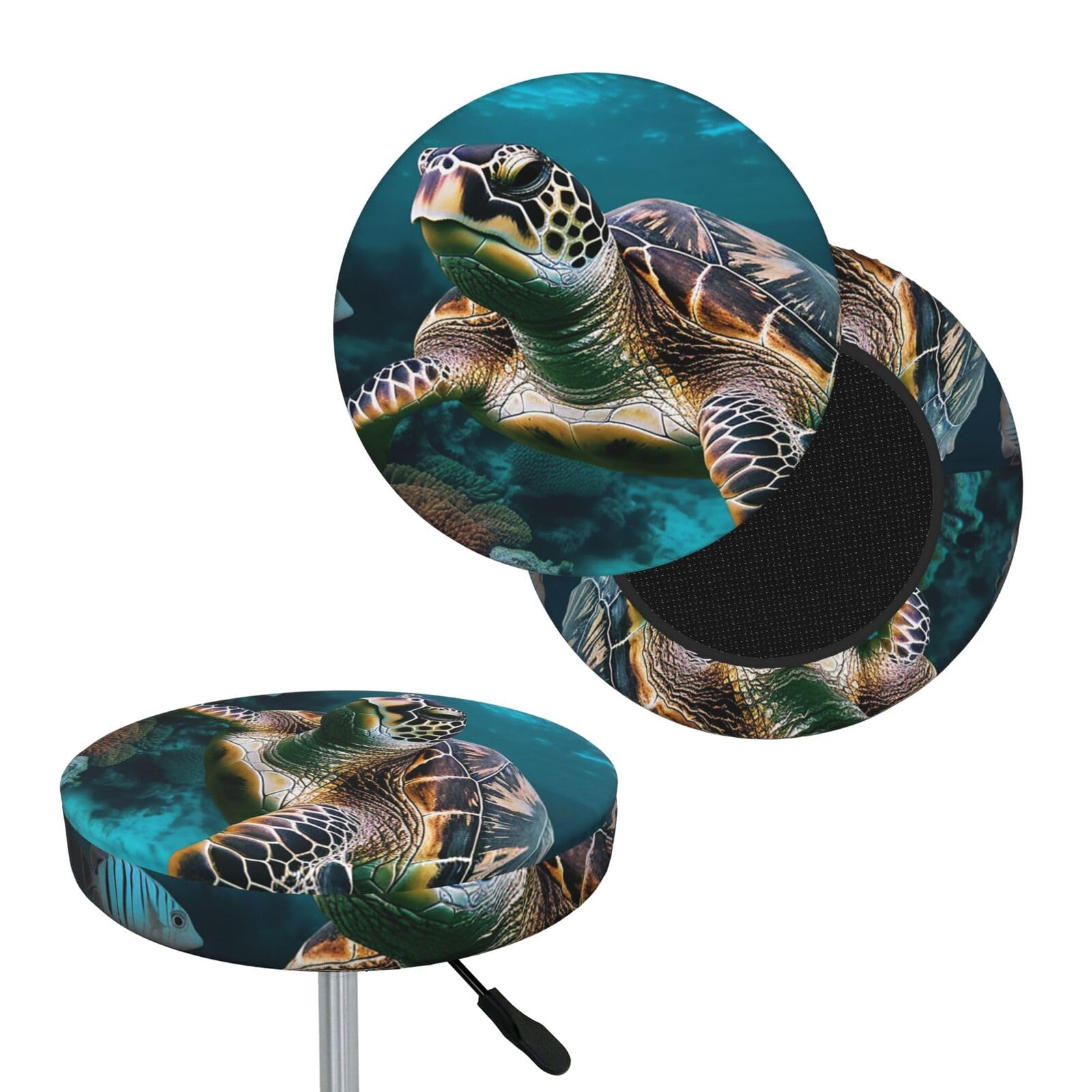 NONHAI Ocean Animal Turtle Bar Stool Cover Round Elastic Stool Cushion Covers Dustproof Bar Chair Cover Washable Stool Cushion Slipcover Stretch Stool Seat Covers for 12-14 Inch Chair
