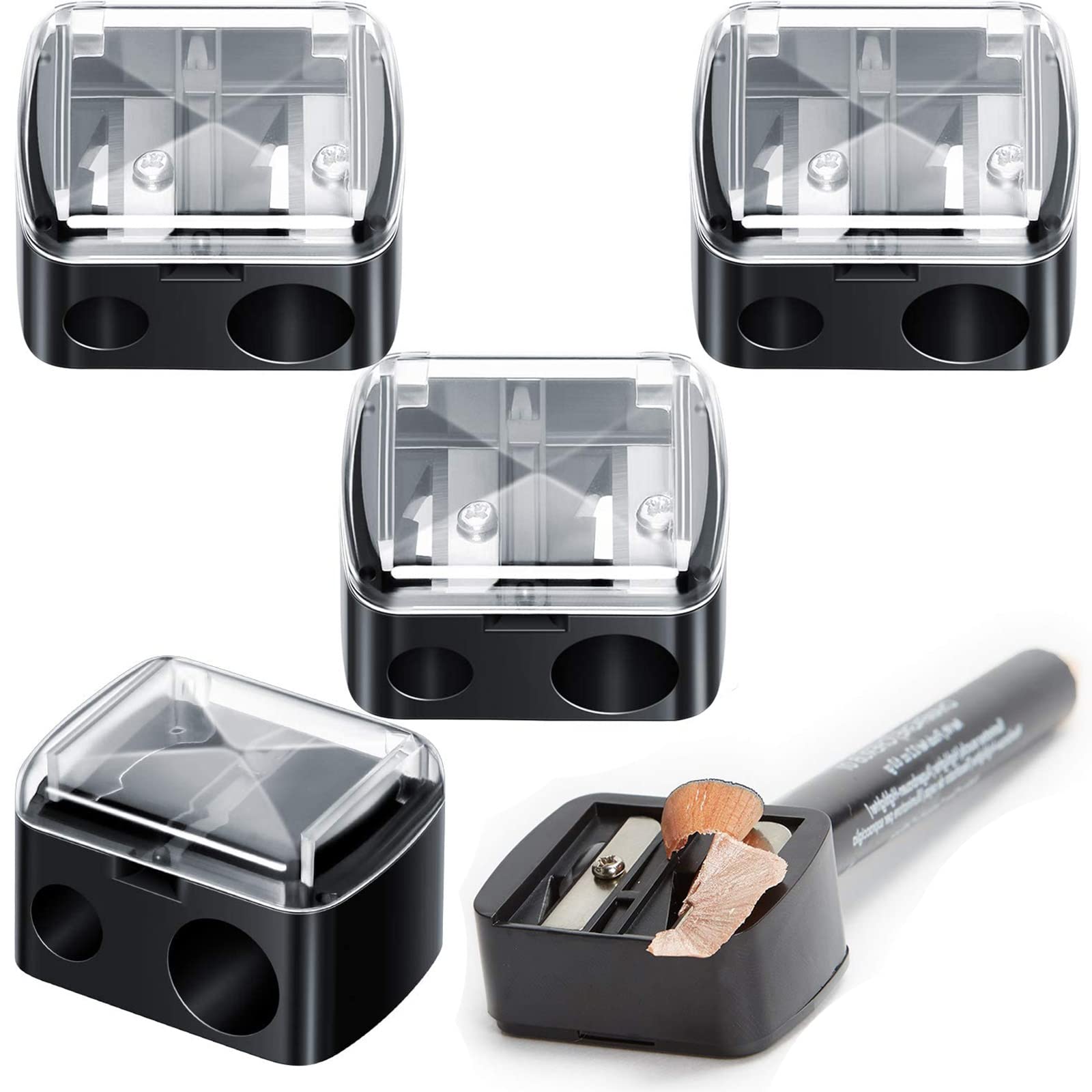 NHCDFAEyeliner Sharpener,4pcs Beauty Pencil Sharpener,Pencil Sharpeners,Makeup Sharpener,Sharpener,2 Holes Pencil Sharpeners,for Pencil Crayon Eyebrow Pencil Eye Liner and Lip Liner