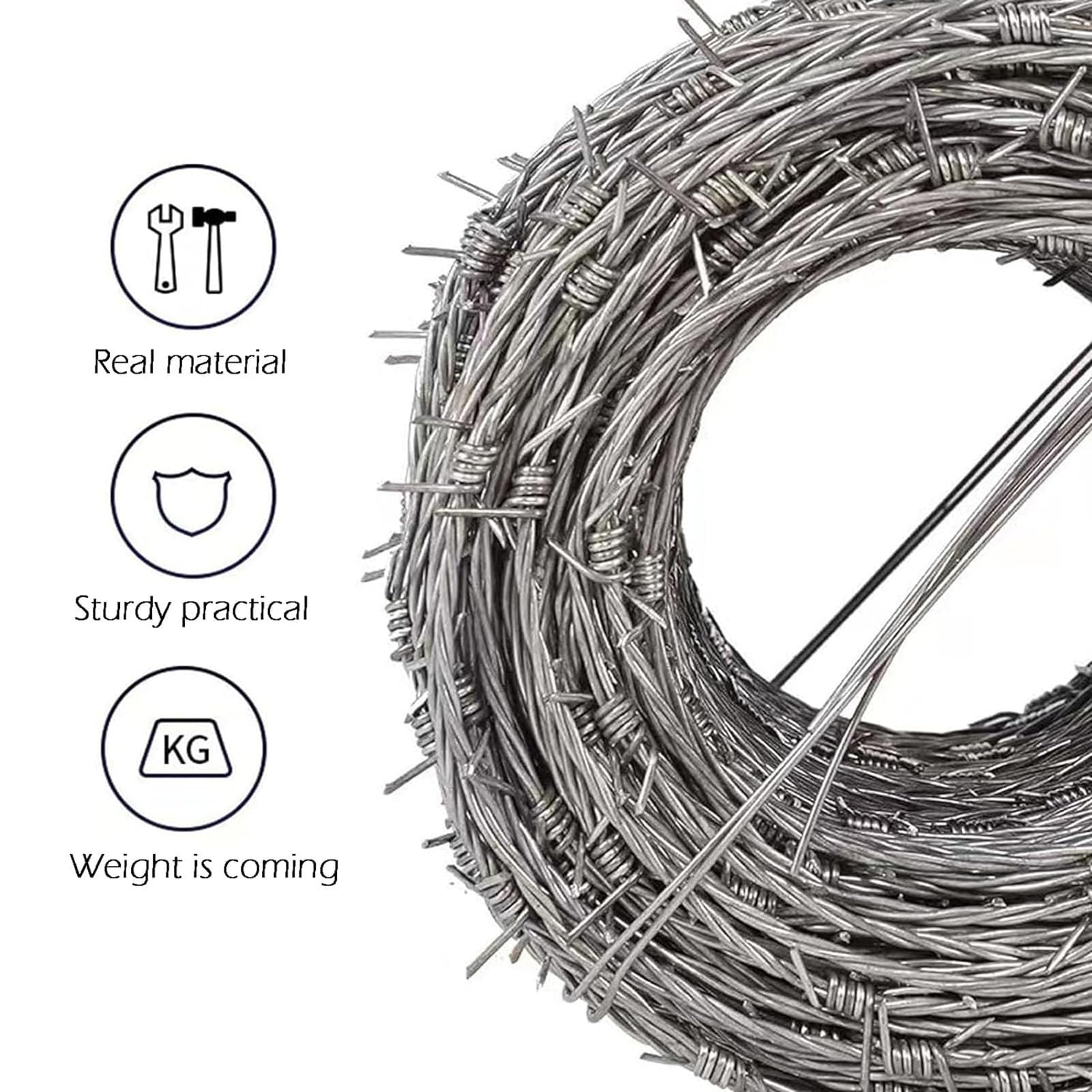 Alambre De Espino Galvanizado En Caliente, Rollo De Alambre De Púas, Malla De 2 Hilos/4 Puntas para Refuerzo De Seguridad De Vallados Suministrado En Bobinas (200m/656ft)