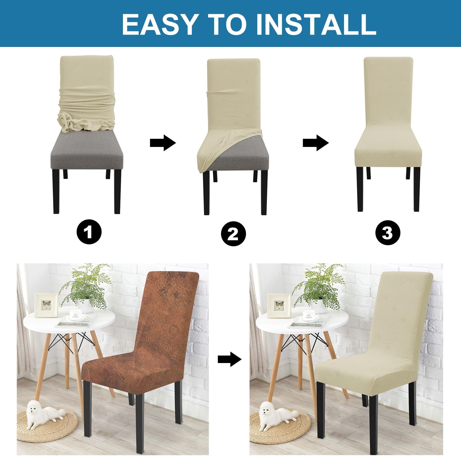 Ystyle Fundas Sillas De Comedor Pack 6, Fundas para Sillas Ajustables, Funda para Sillas Elástica, Cubre Funda Protectora Sillas Lavables para Banquetes Hogar Restaurante Hotel, Beige