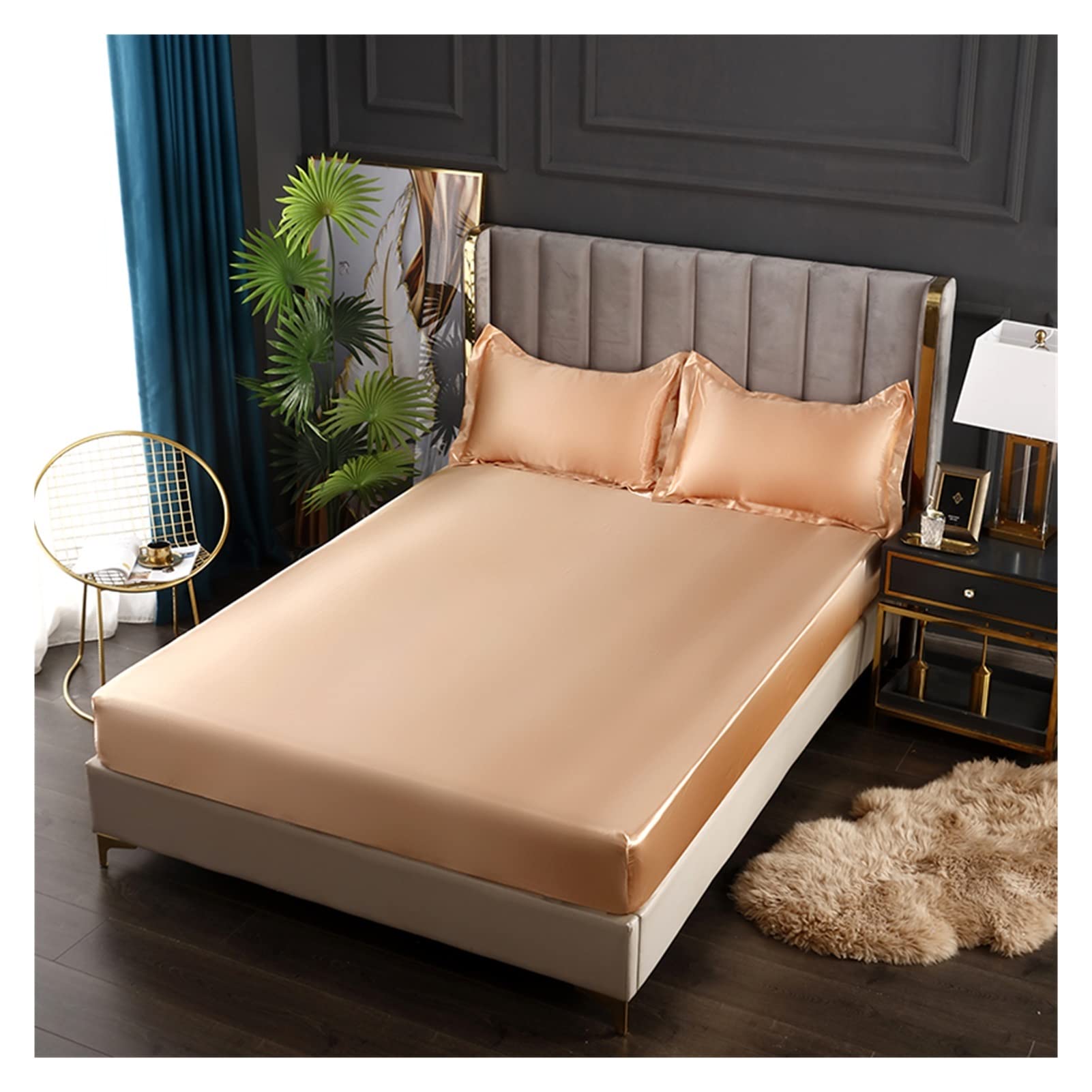 Drap d'été en soie Ice Silk drap-housse satin de soie glacée Jiang Huang avec taies