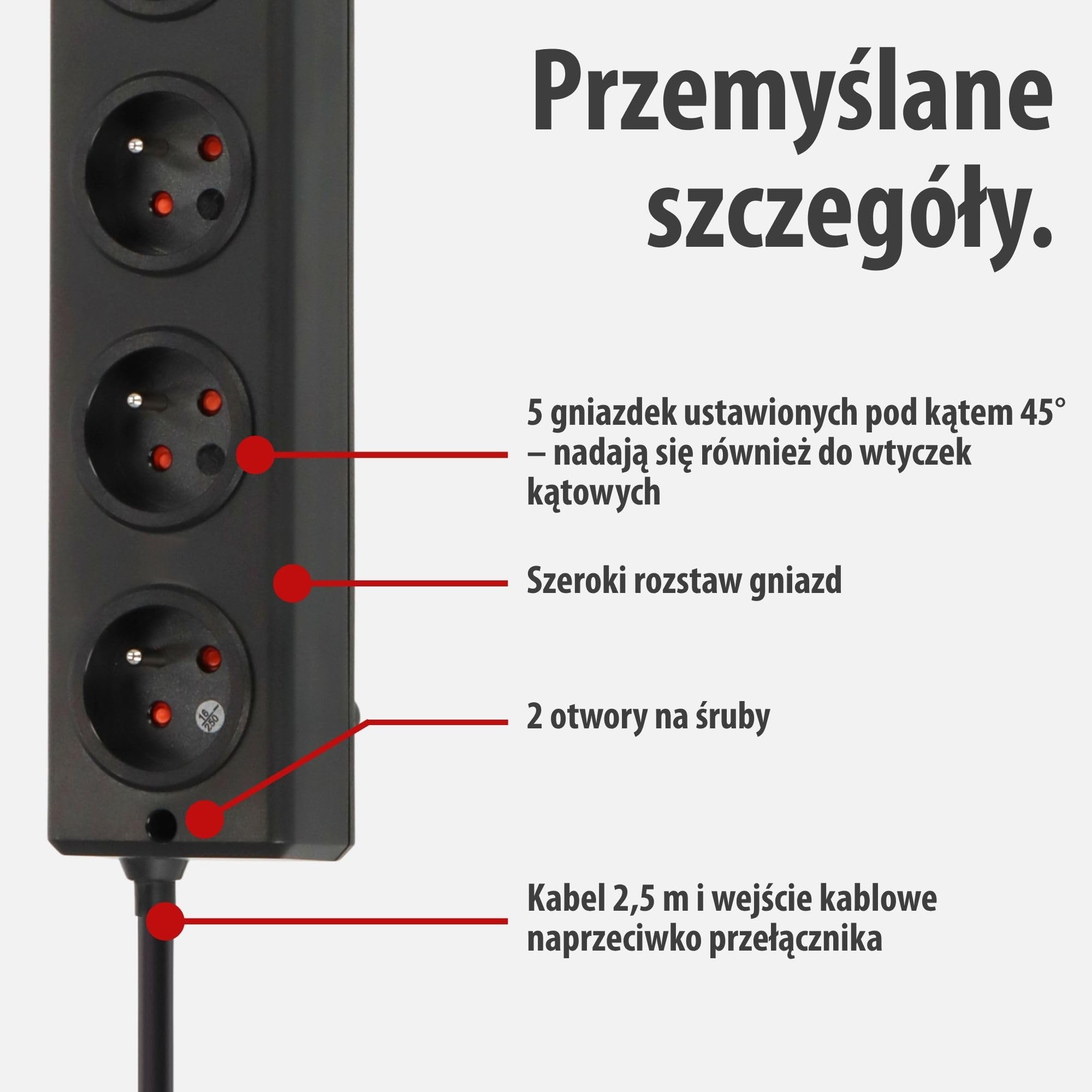 Brennenstuhl Super-Solid listwa zasilającaz 5 gniazdami (listwa przedłużacz z kablem 2,5 m i wyłącznikiem – z odpornego na złamania poliwęglanu) czarna