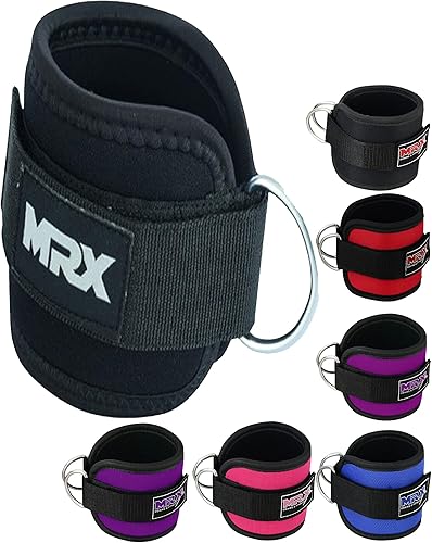 Miniatura 6 de MRX - Correa de tobillo con anillo en D, polea para levantamiento de pesas, tobillera acolchada, correas de gimnasio Par negro,Negro -,Negro,