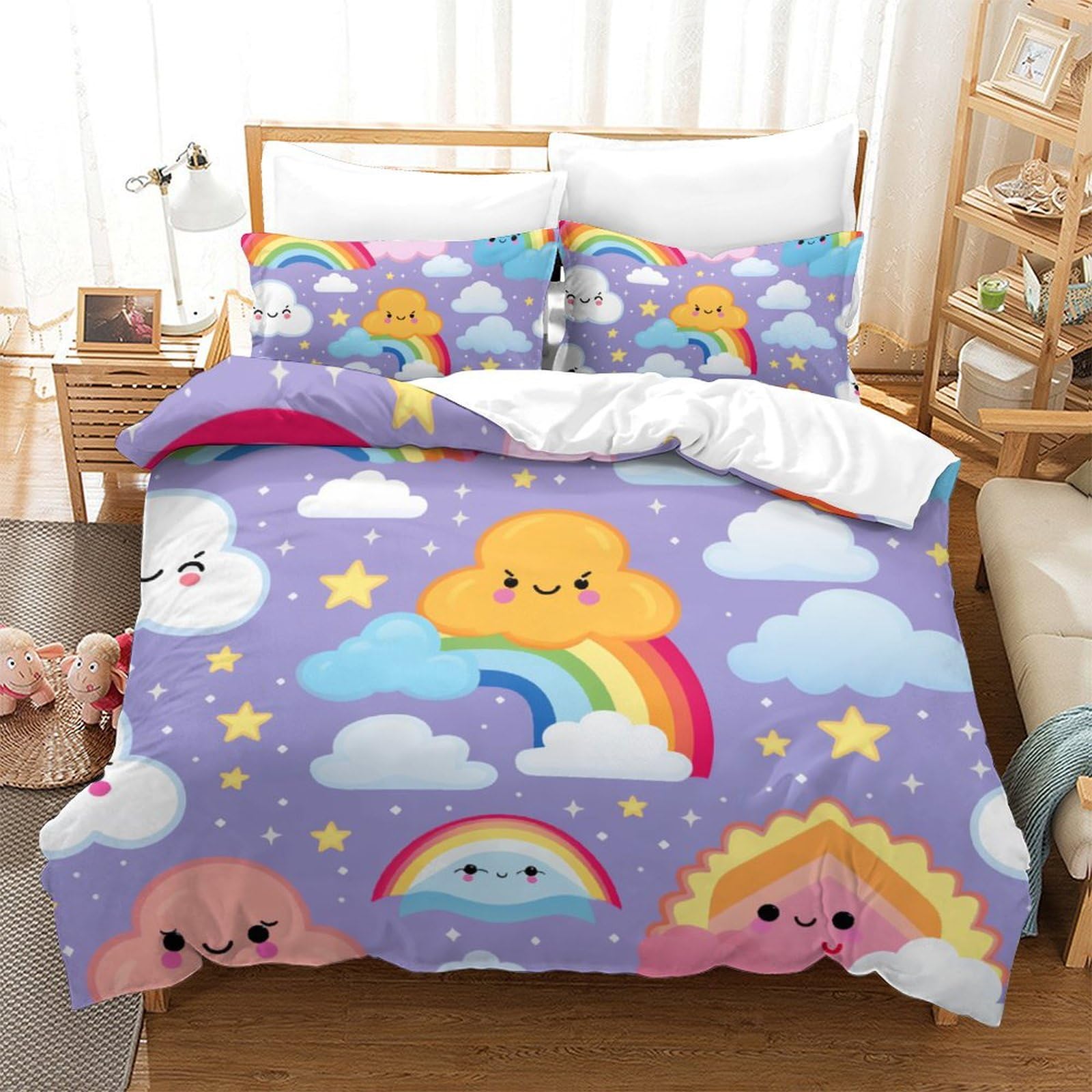 Housse de couette rainbow 3D King 220x240cm avec 2 taies d'oreiller