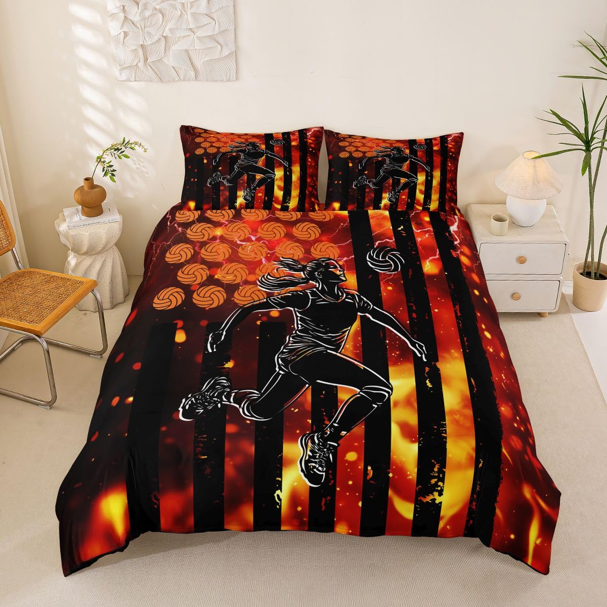 Housse de couette 200x200 volleyball douce et infroissable en microfibre