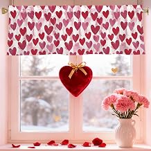 Valentines Day Hearts Valances for Windows 54x18 Inch Pink Heart Shape Curtain Valance for Kitchen Bathroom Bedroom Living Room Decor