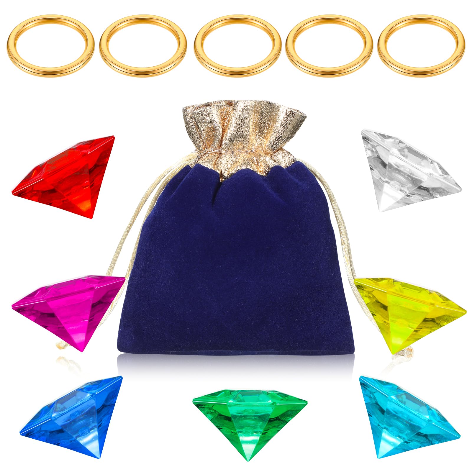 ZCYSRLQIN 12 Pcs Gold RoundRings Set Acrylic Diamond Gemstone Jewelry Alloy Halloween Party Hunting Cake Ornament Gift Bag Blue Hedgehog Power （0.9 x